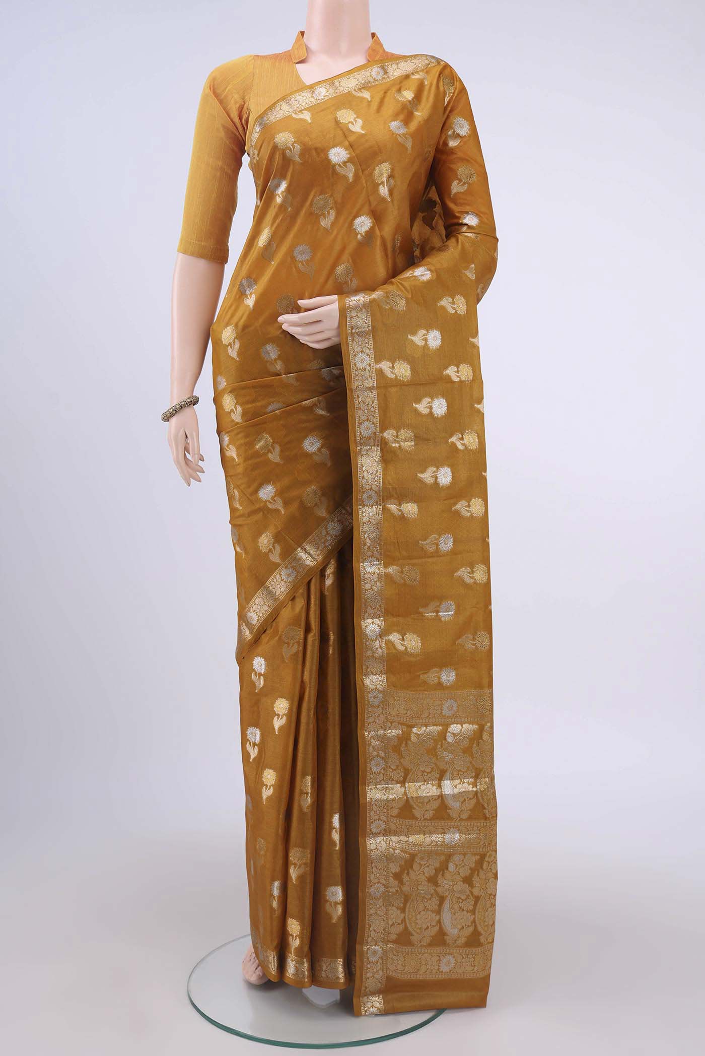 Mustard Banarasi Raw Silk Saree
