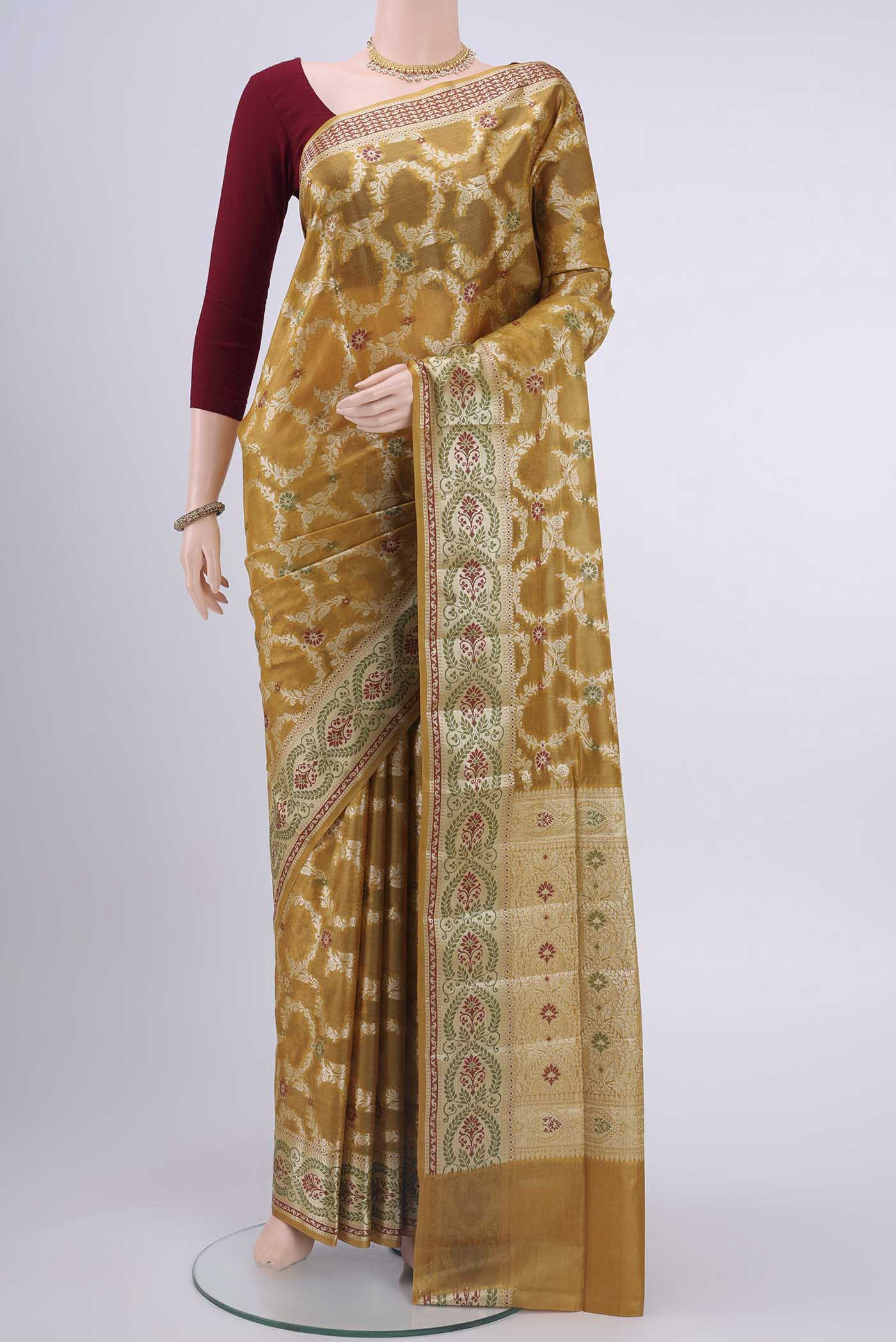 Mustard Banarasi Tussar Silk Saree