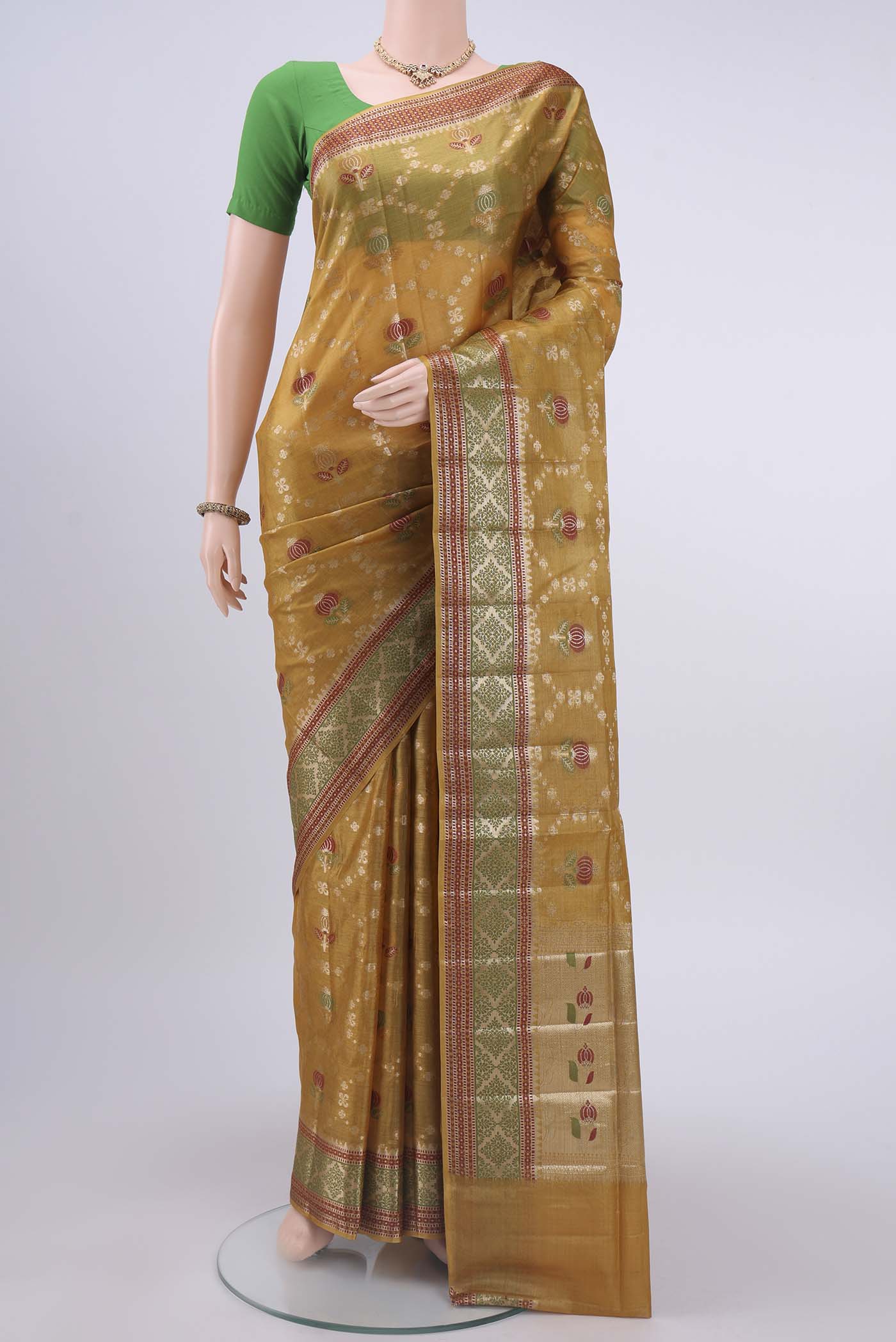 Mustard Banarasi Raw Silk Saree