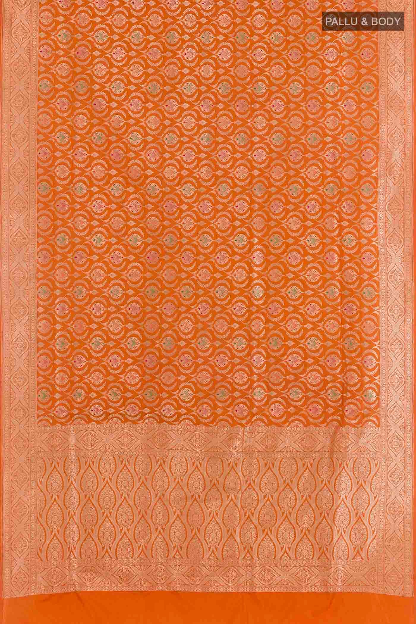 Orange Banarasi Silk Saree - Image 3