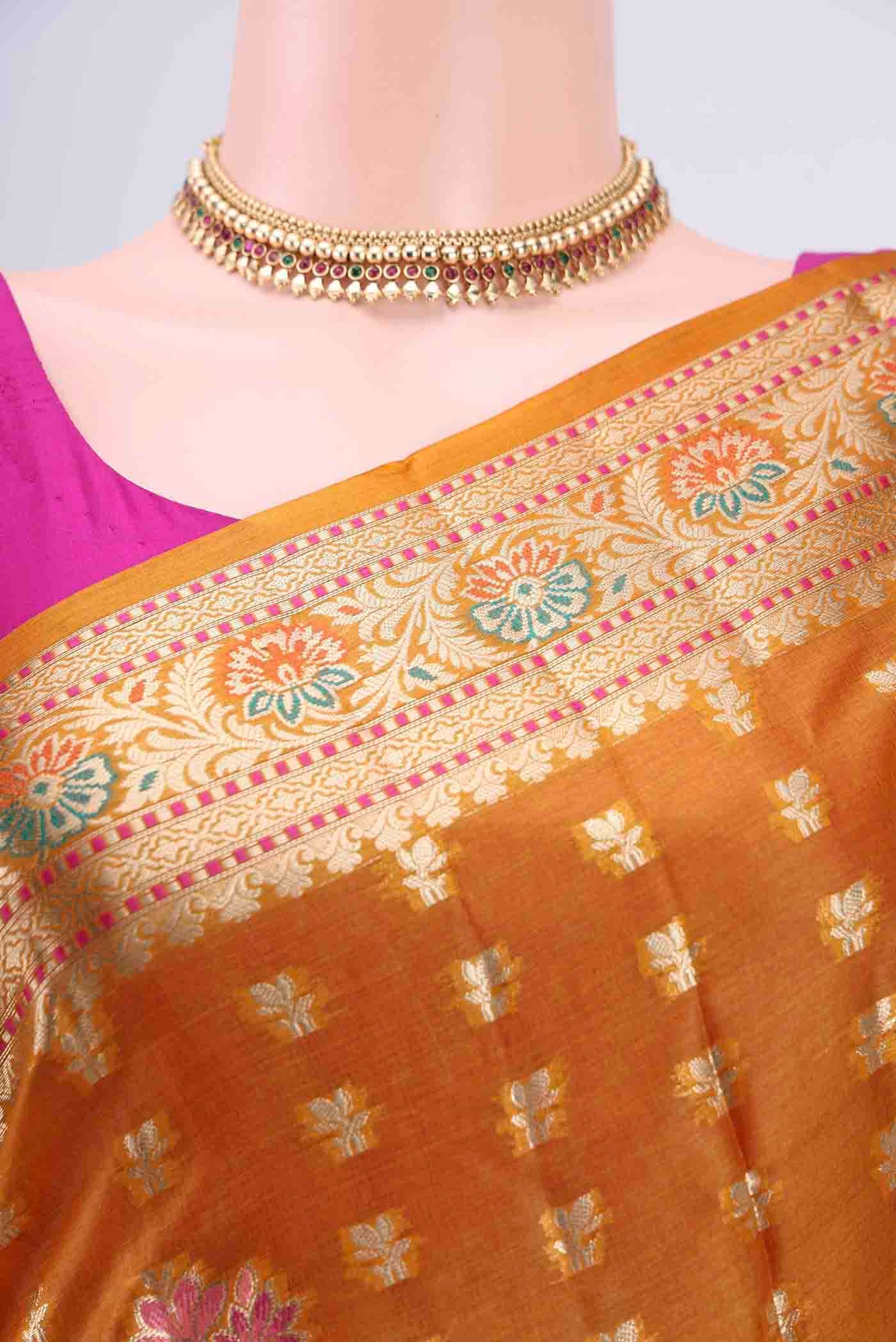 Mustard Banarasi Tussar Silk Saree - Image 2