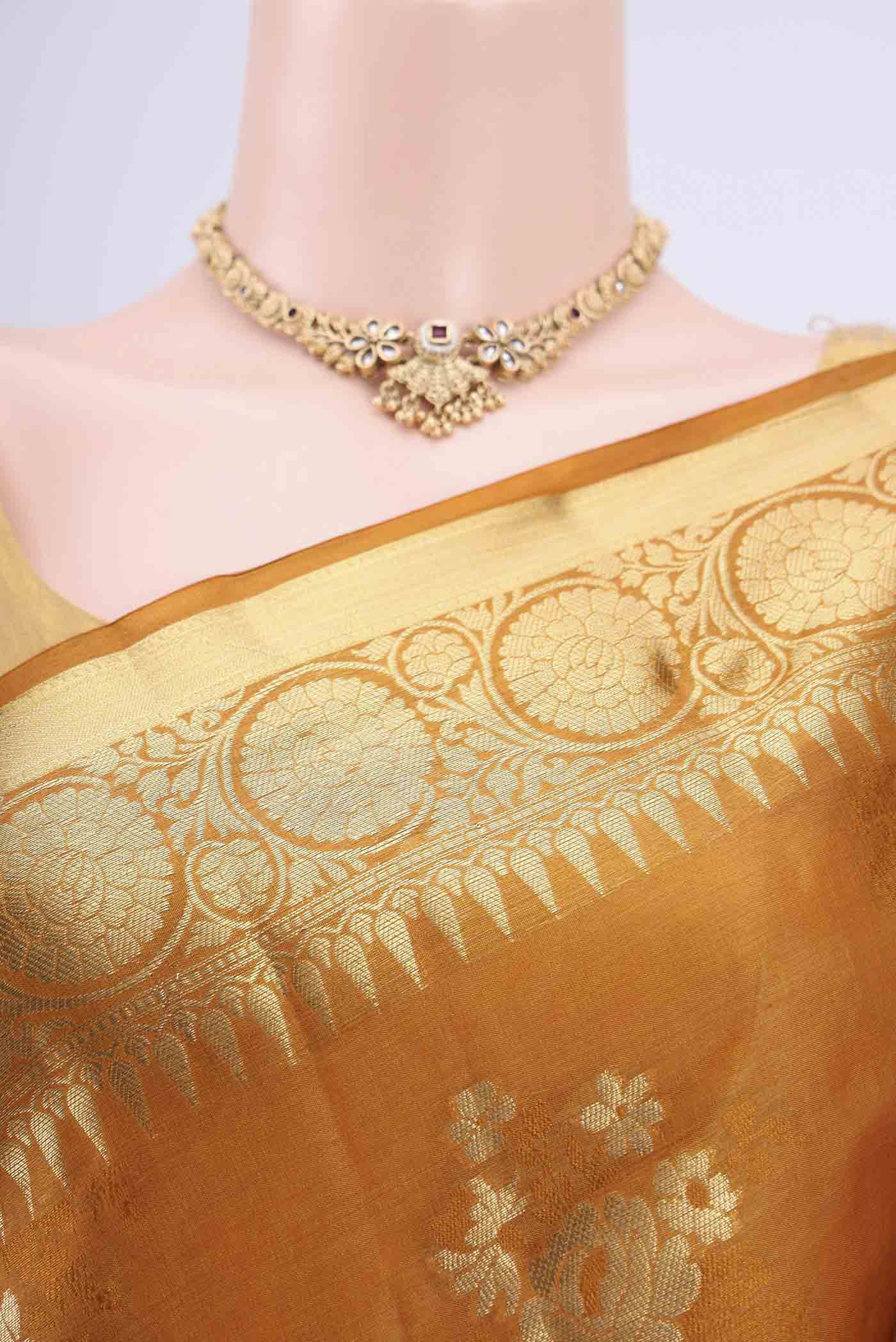 Mustard Banarasi Tussar Silk Saree - Image 2