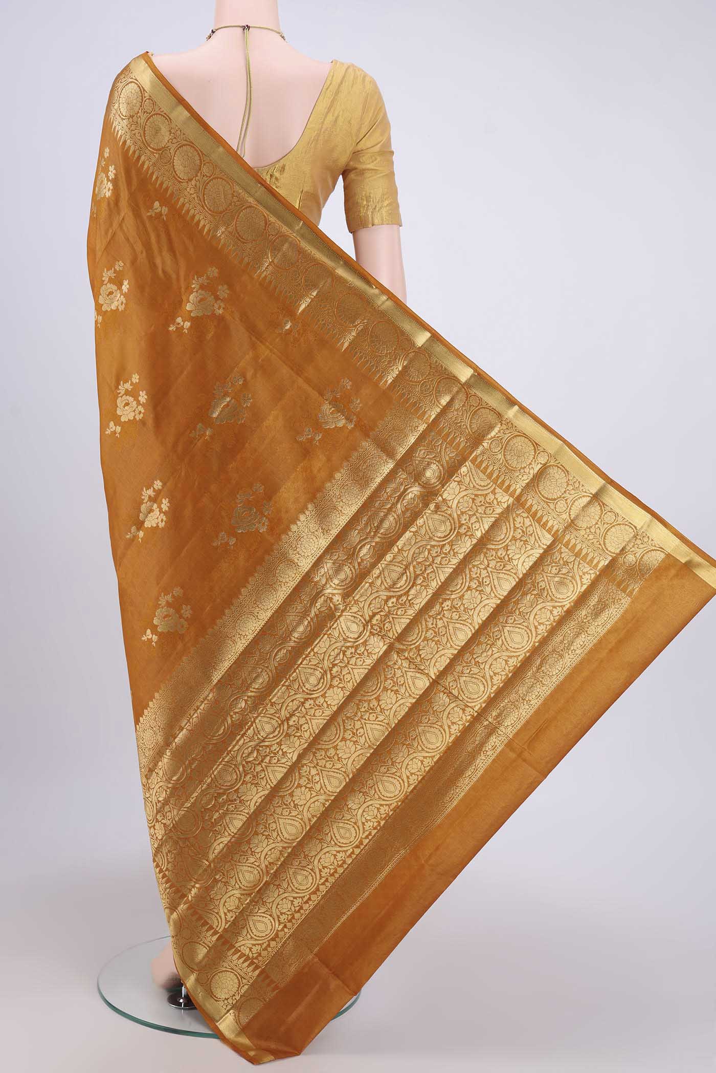 Mustard Banarasi Tussar Silk Saree - Image 3