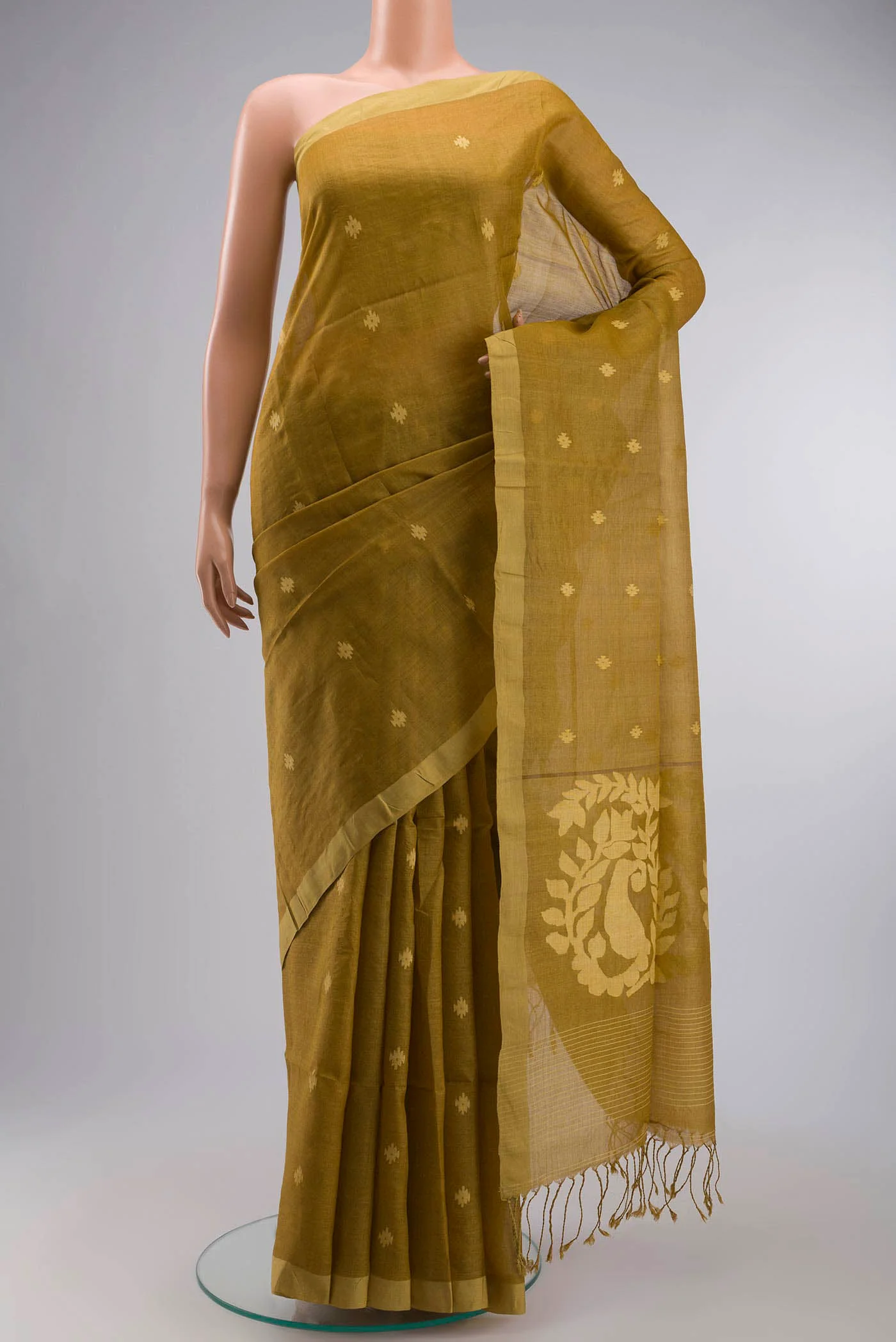 Mustard Bhagalpuri Tussar Silk Saree