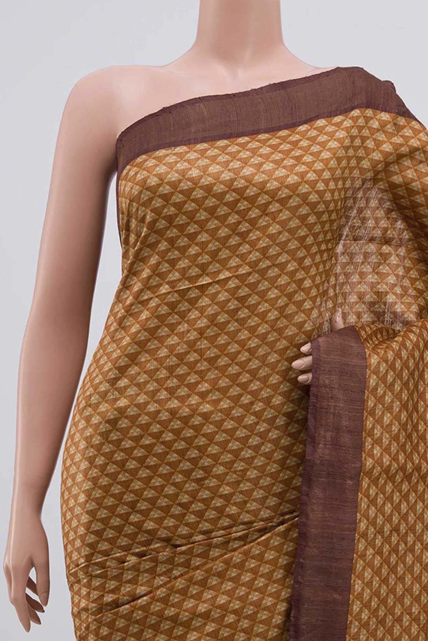 Mustard Bhagalpuri Tussar Silk Saree - Image 2