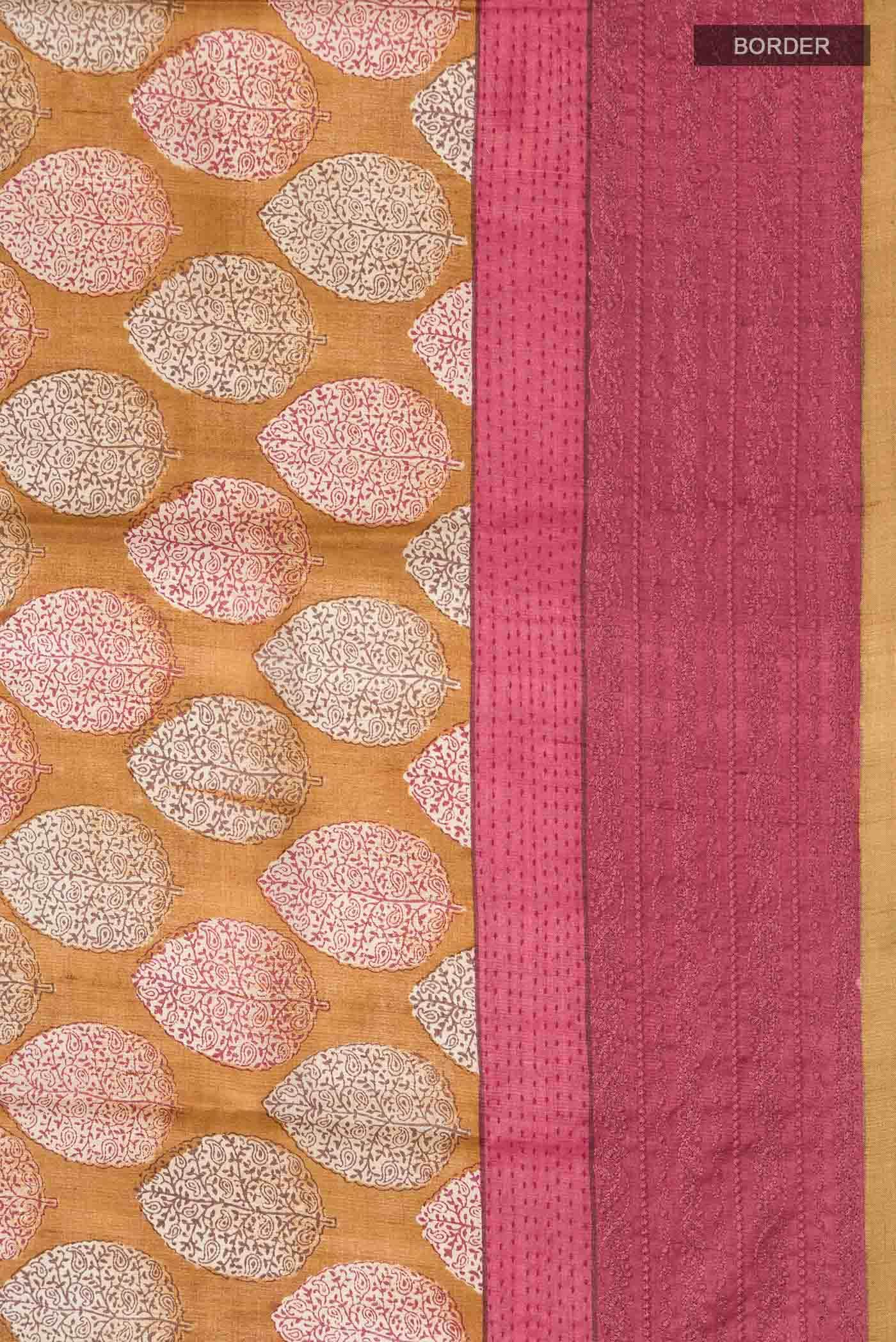 Mustard Bhagalpuri Tussar Silk Saree - Image 4