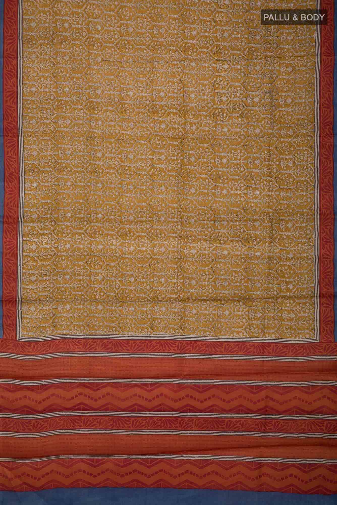 Mustard Bhagalpuri Tussar Silk Saree - Image 3