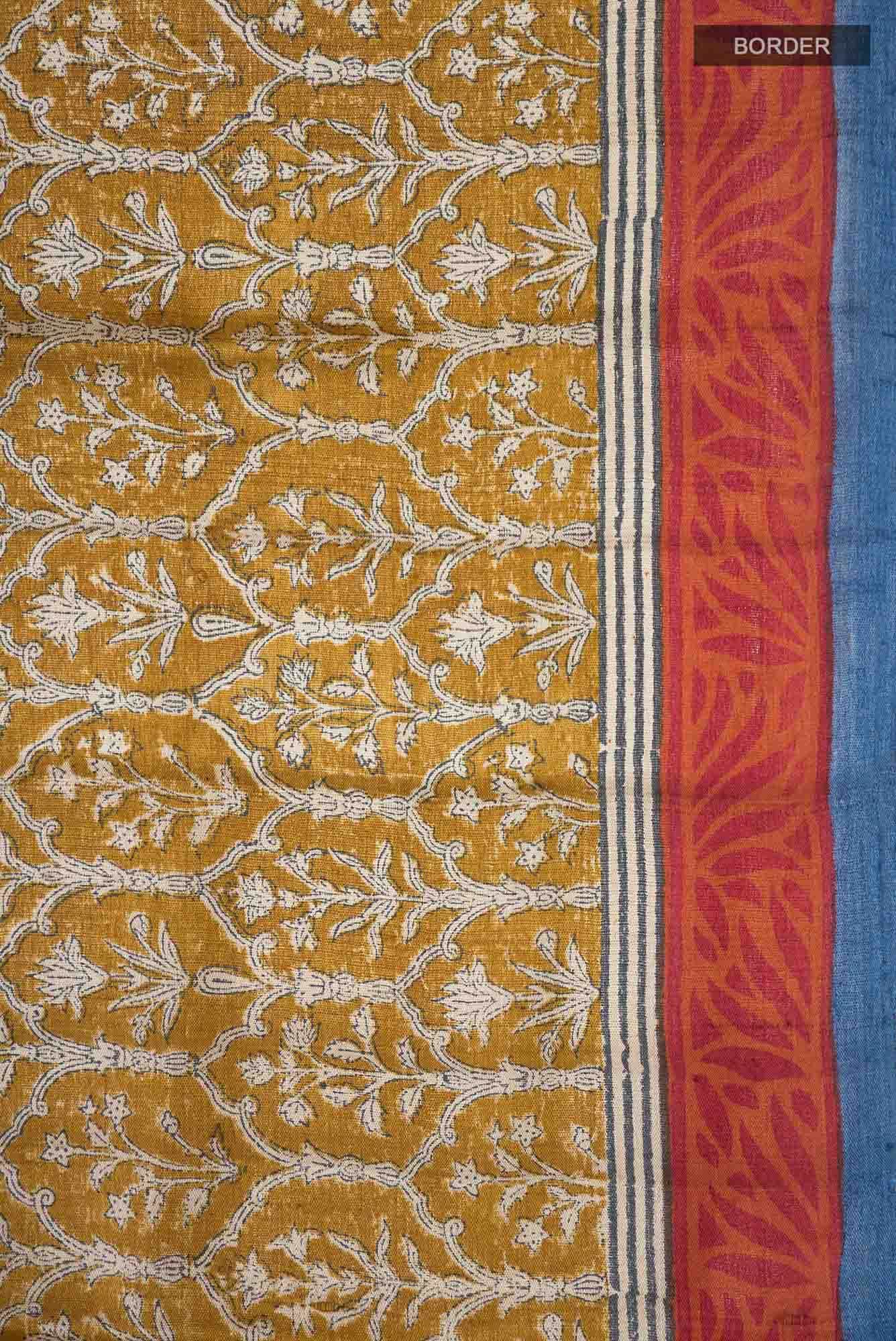 Mustard Bhagalpuri Tussar Silk Saree - Image 4