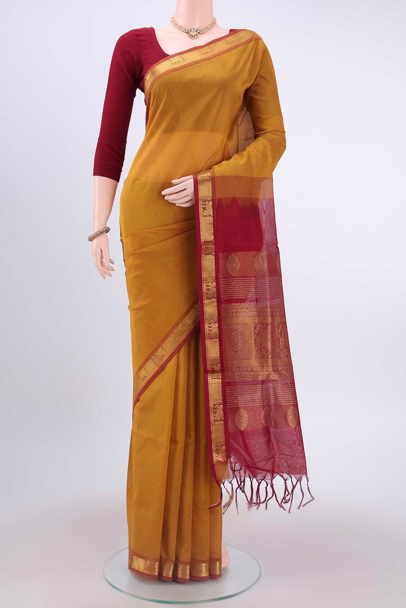Mustard Blended Coimbatore Silk Cotton Saree