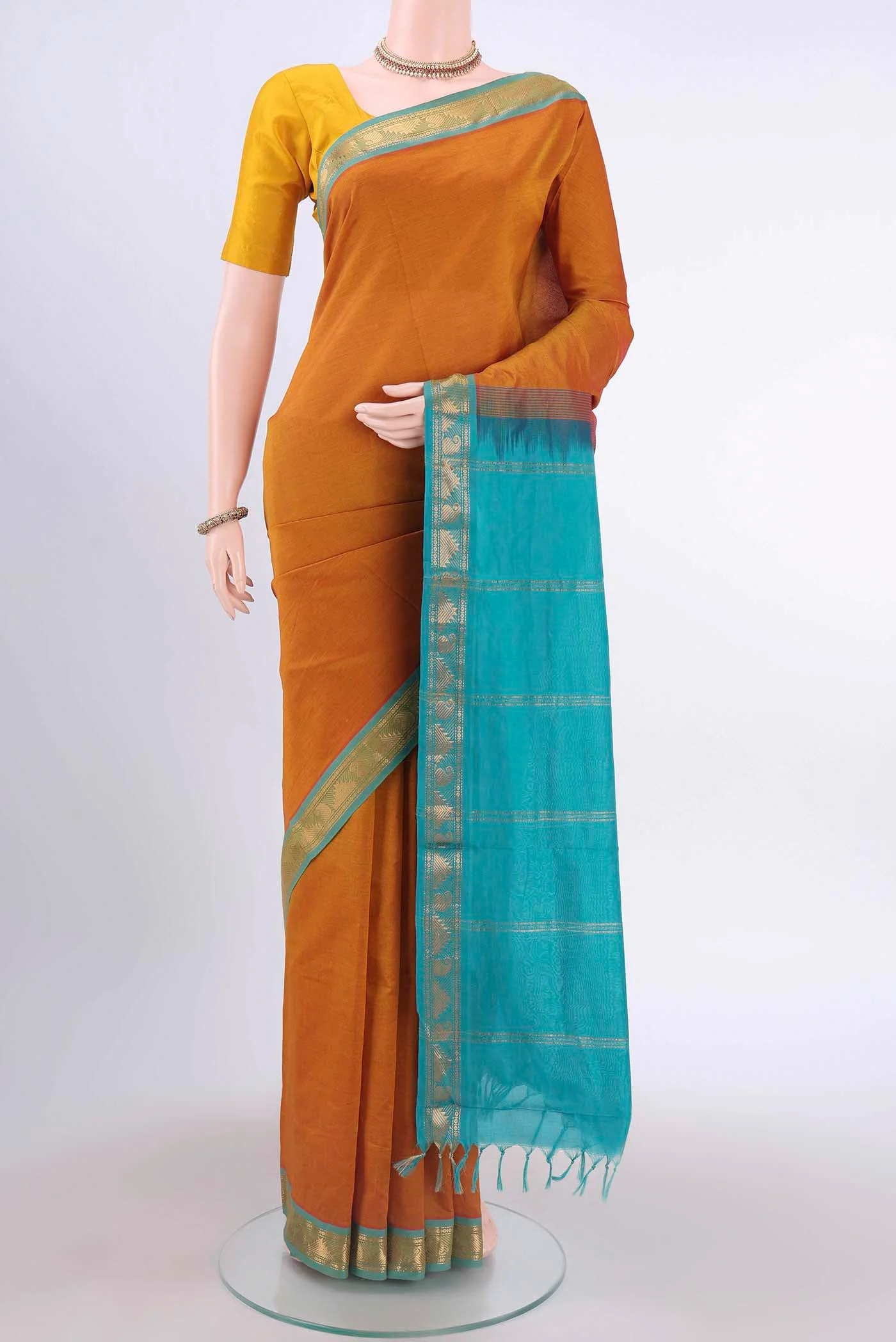 Mustard Blended Poly Cotton Saree
