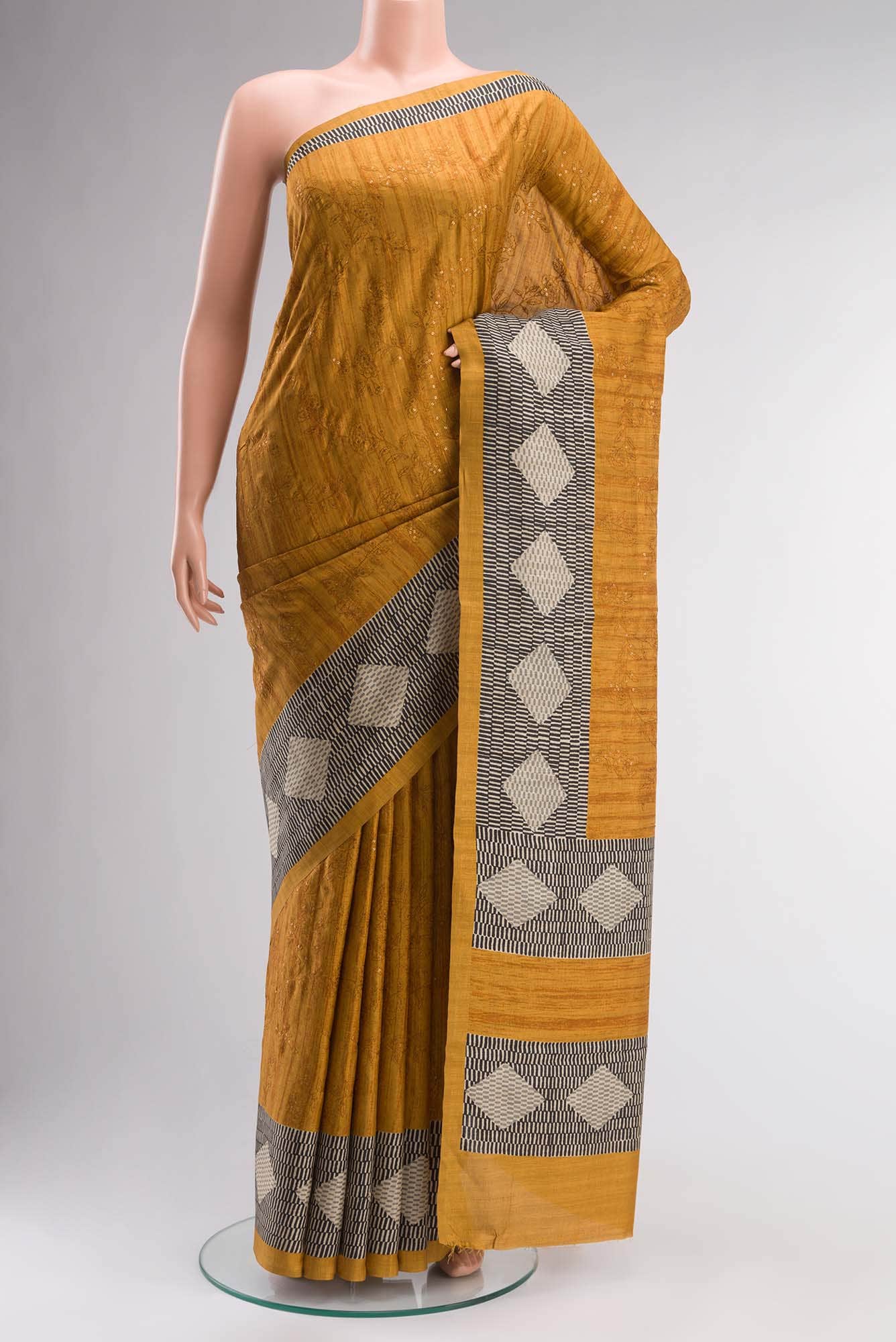 Mustard Blended Tussar Silk Saree