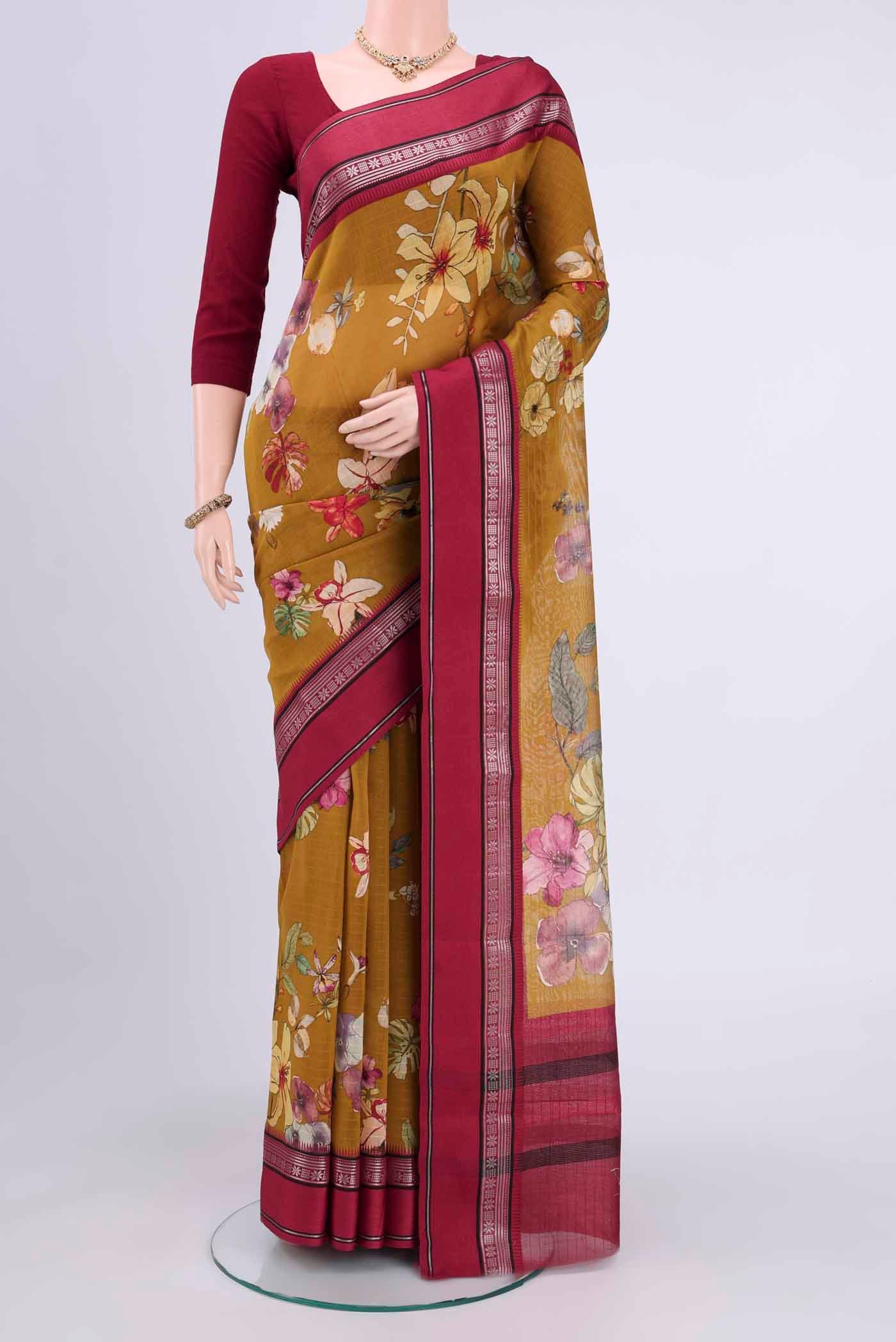 Mustard Chanderi Silk Cotton Saree
