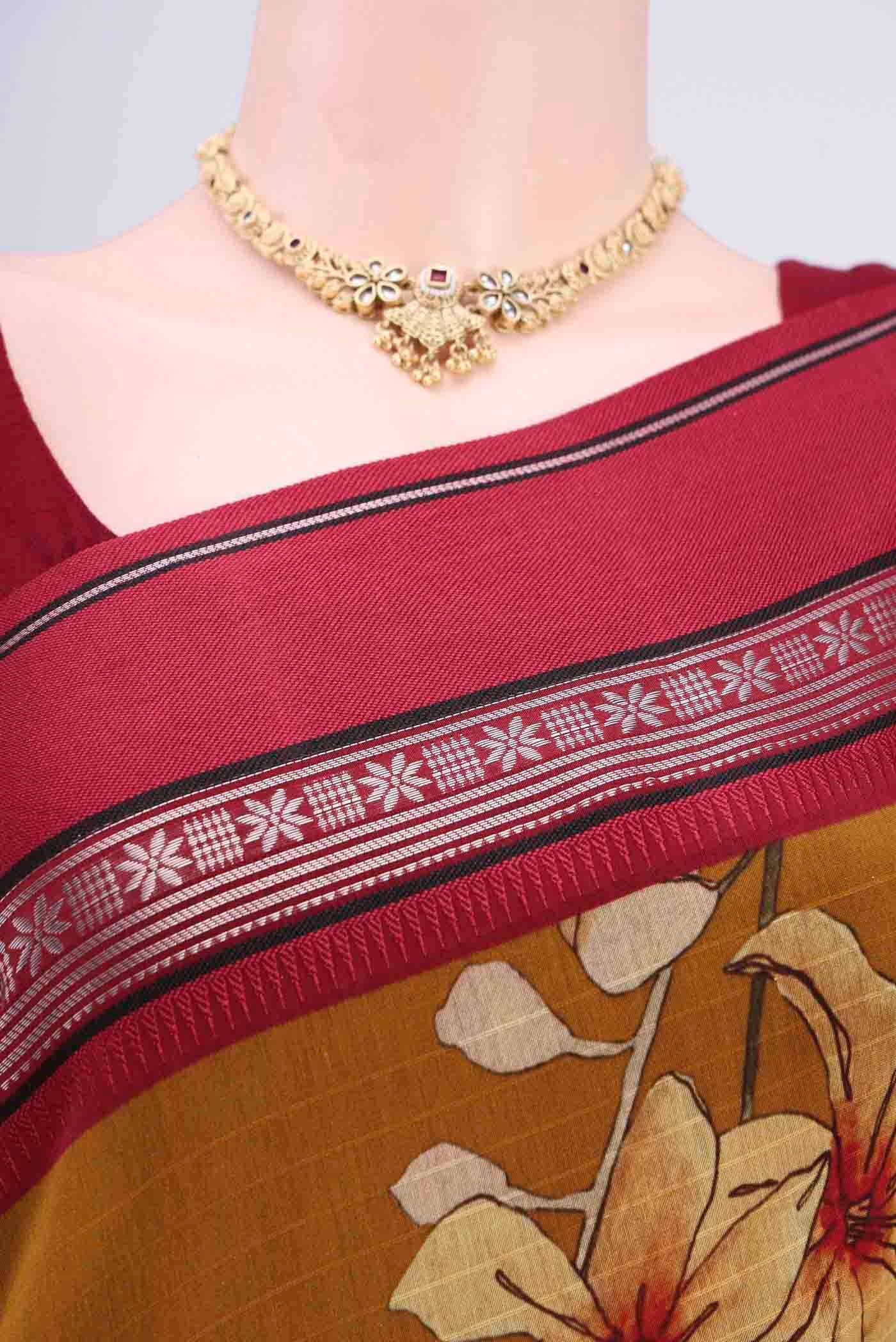 Mustard Chanderi Silk Cotton Saree - Image 2