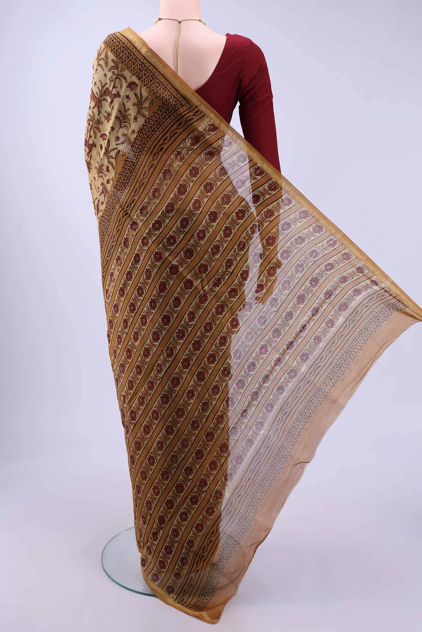 Mustard Chanderi Silk Cotton Saree - Image 2