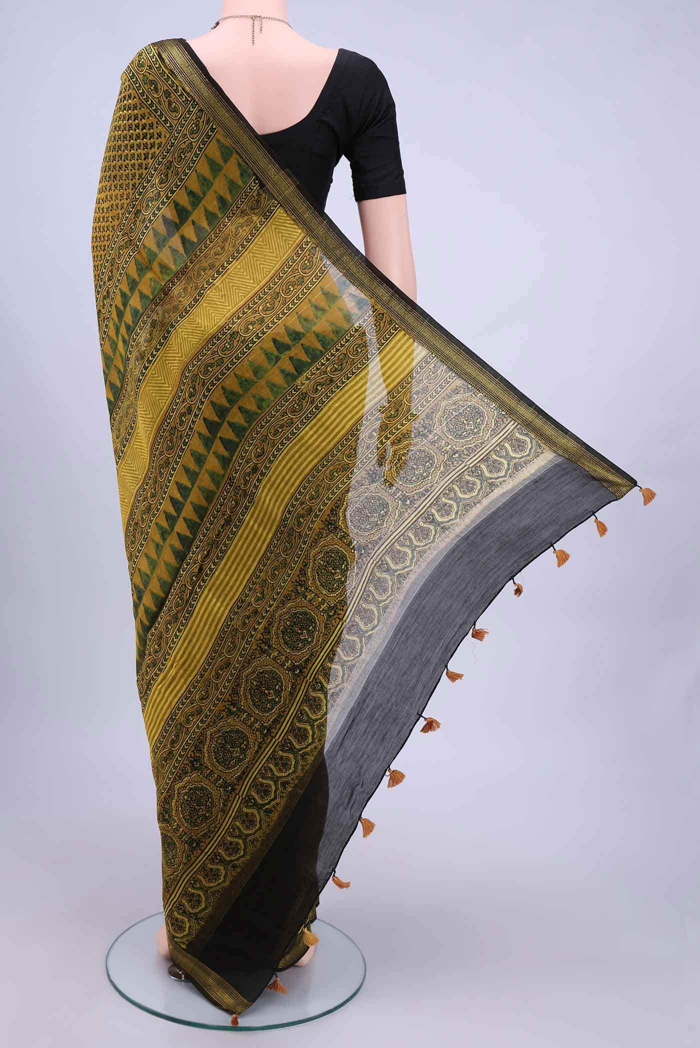Mustard Chanderi Silk Cotton Saree - Image 2