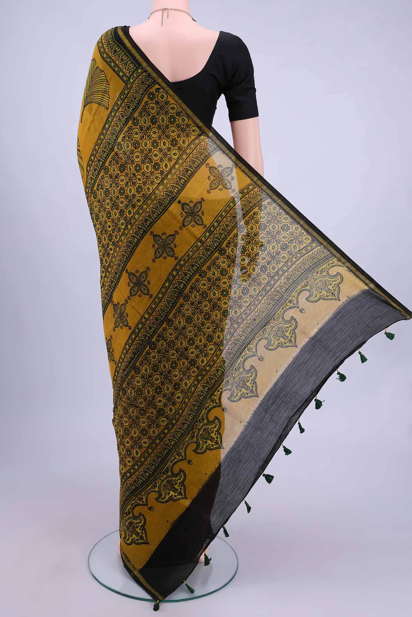 Mustard Chanderi Silk Cotton Saree - Image 2