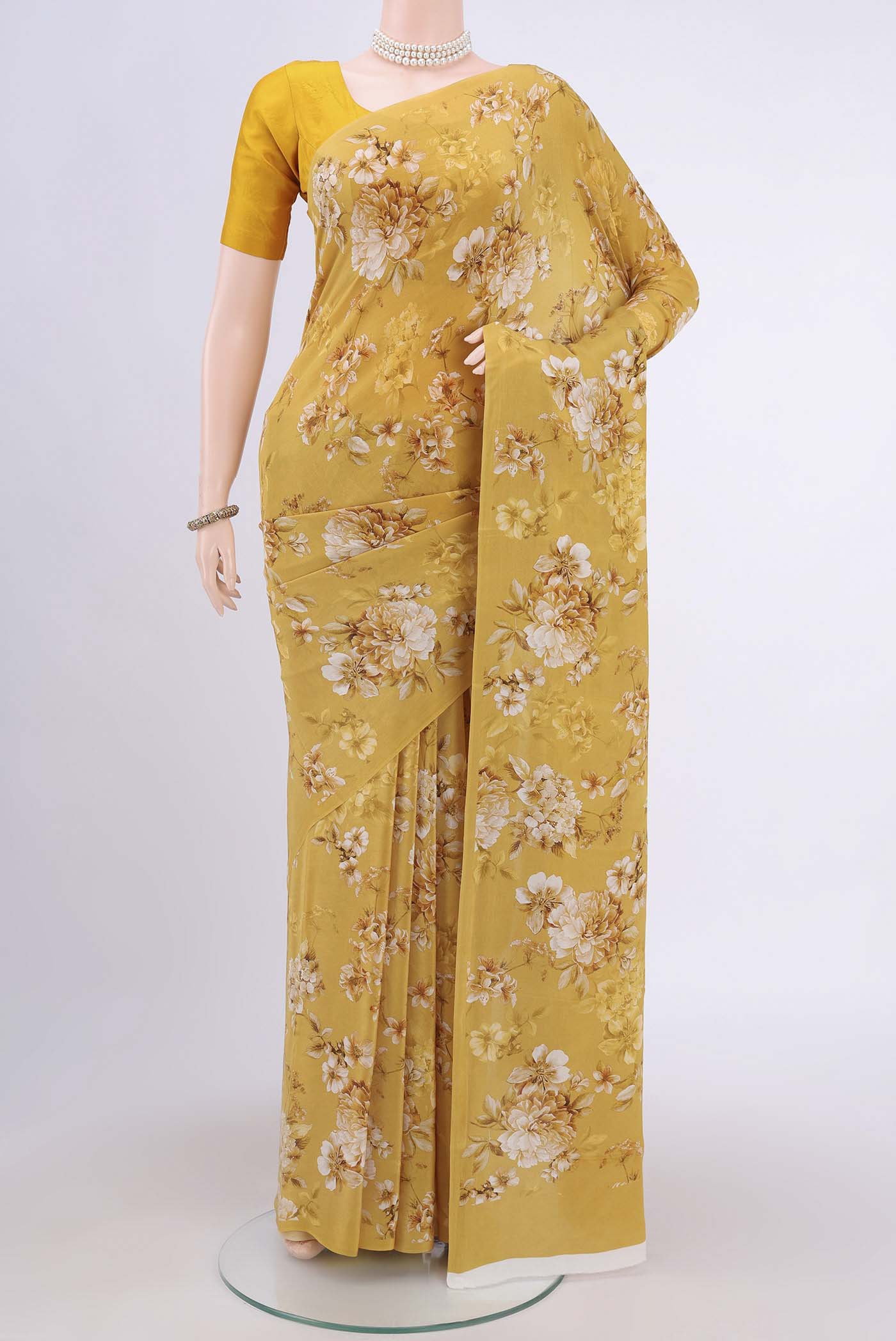 Mustard Crepe Saree