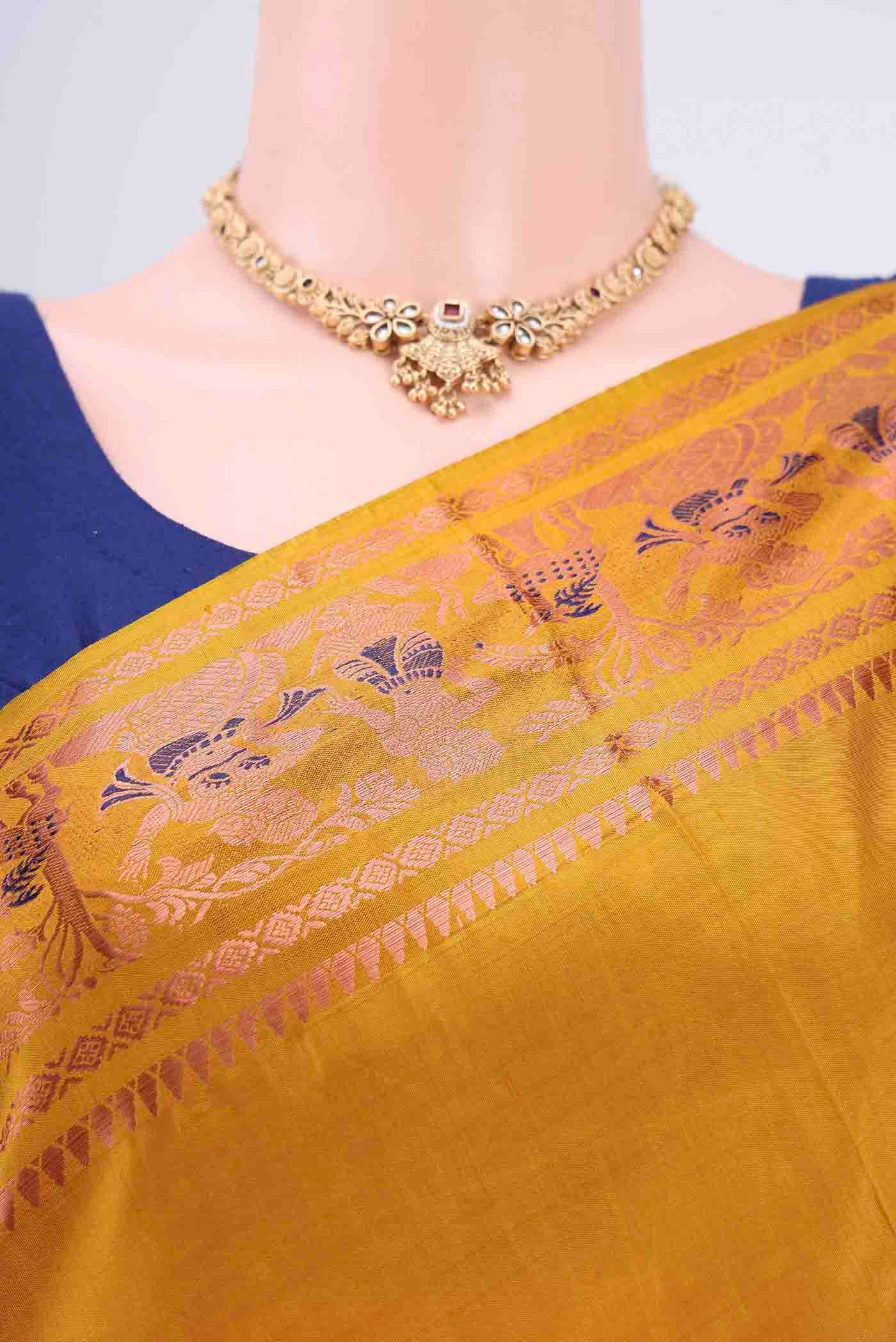 Mustard Dual Tone Baluchari Silk Saree - Image 2