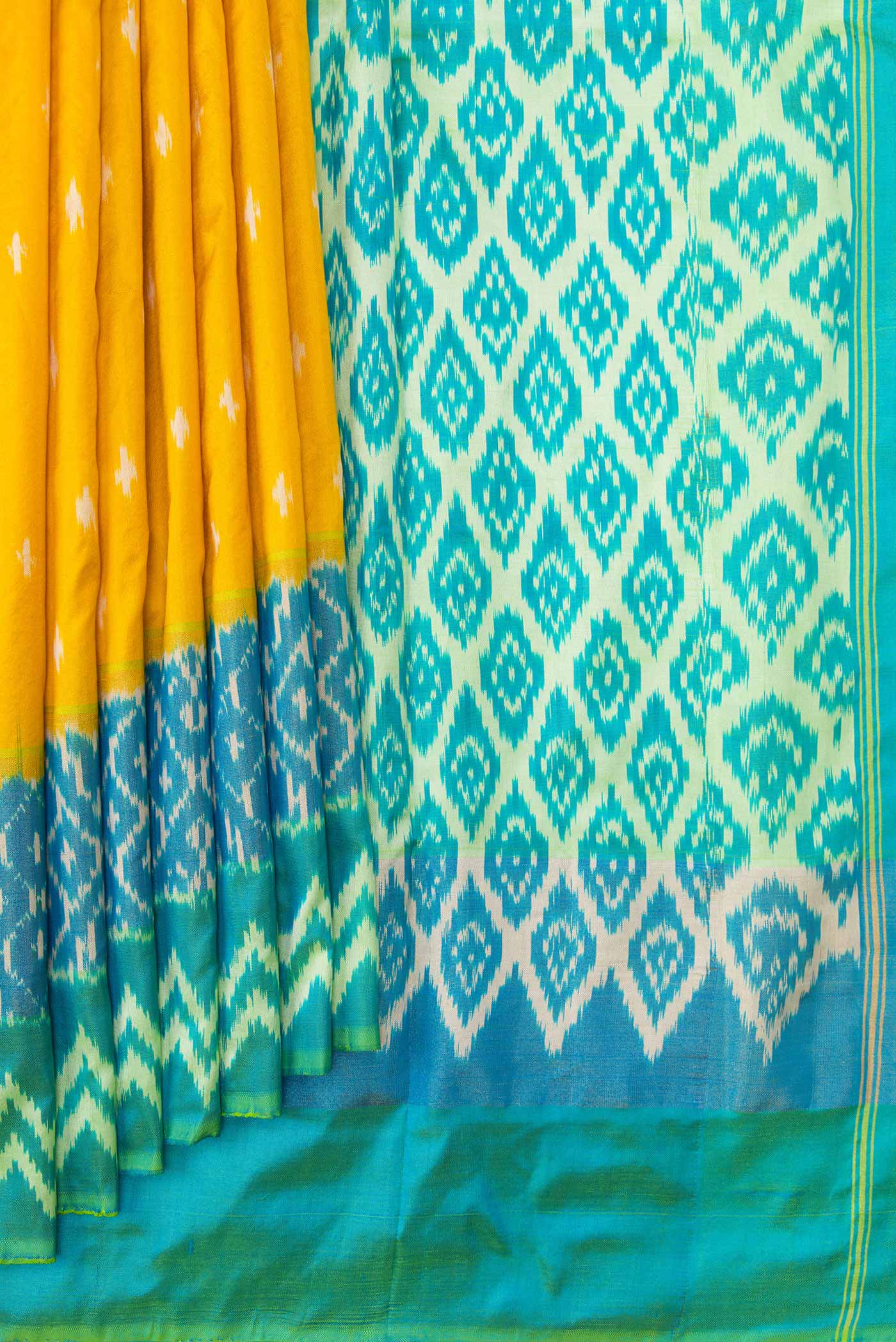 Yellow Pochampally Silk Saree - Image 4
