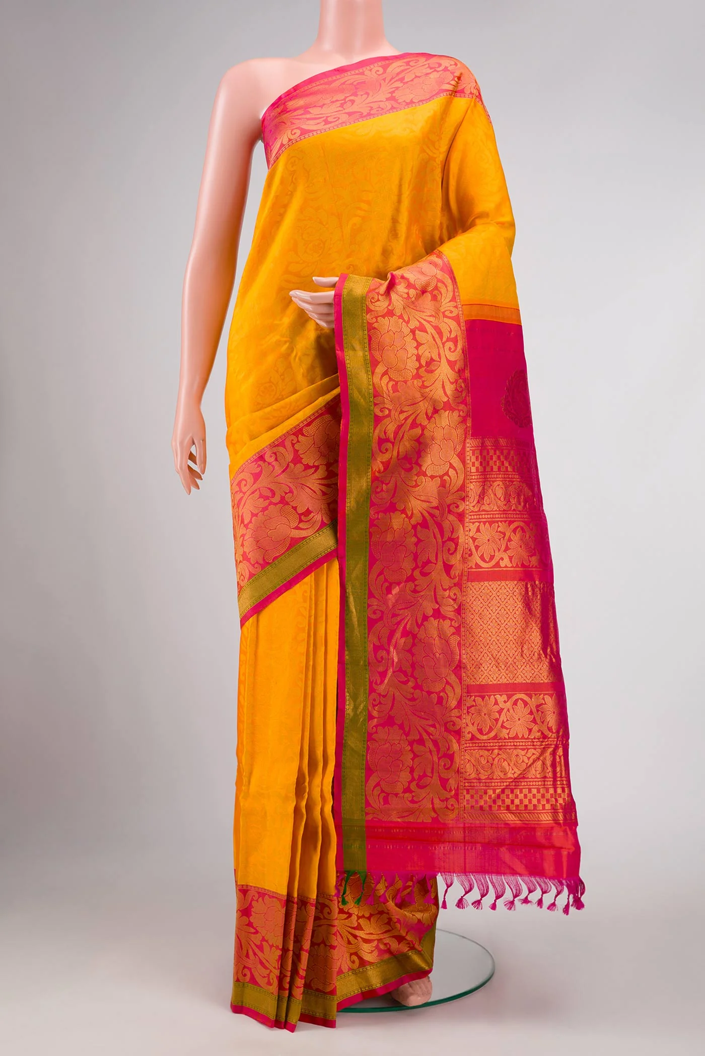 Mustard Dual Tone Gadwal Silk Saree