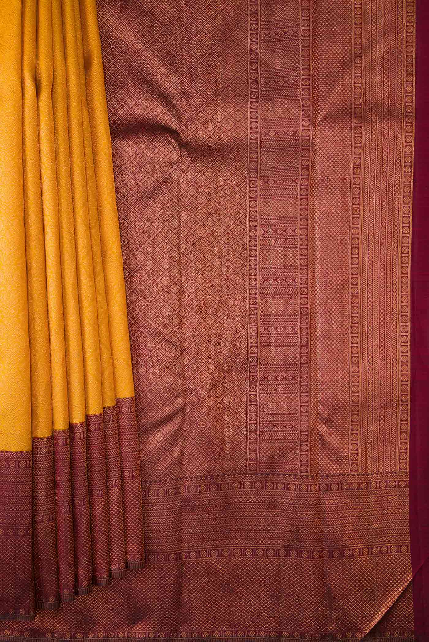Mustard Dual Tone Kanchipuram Silk Saree - Image 4