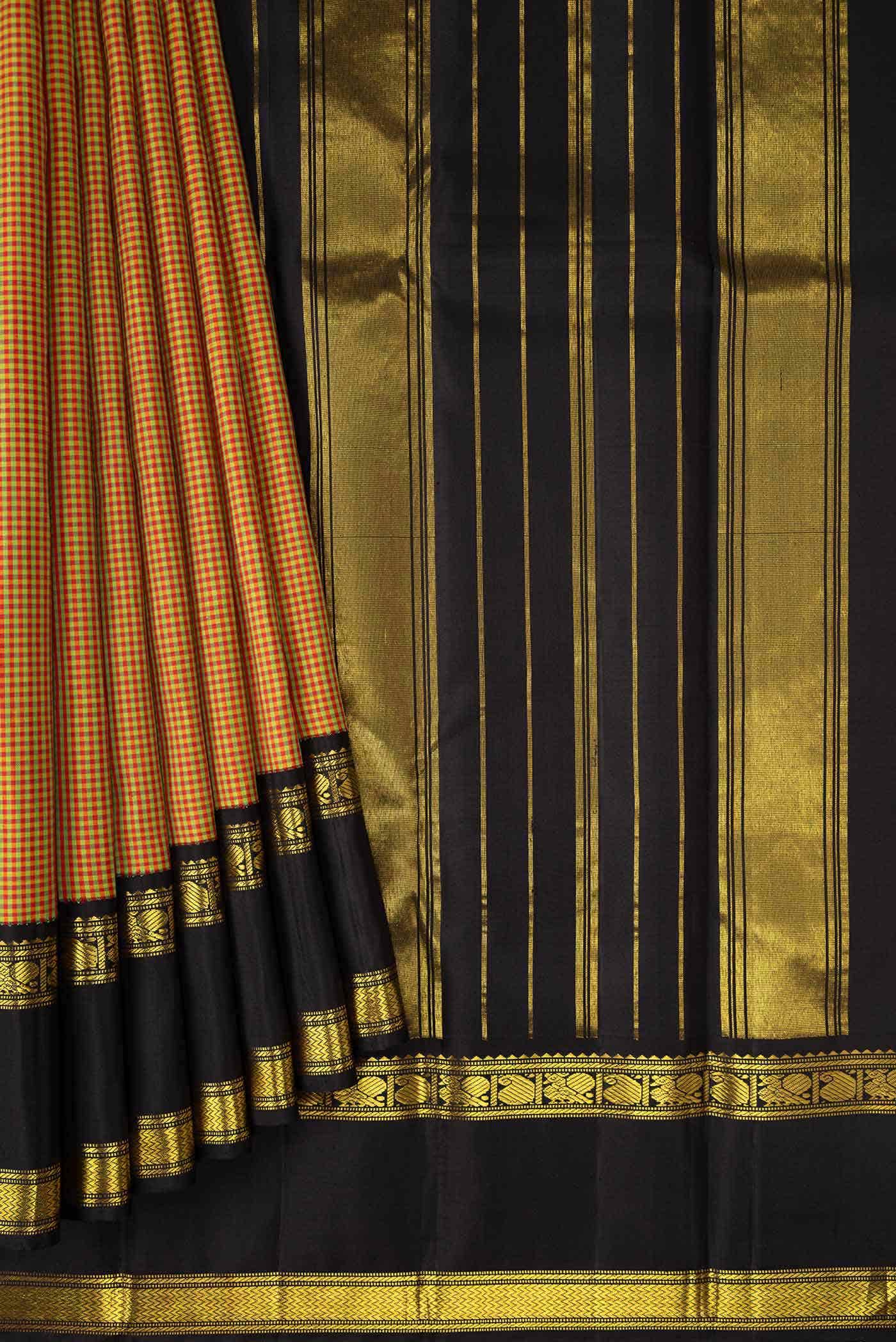 Pure Silk Pure Zari Mustard Dual Tone Kanjivaram Saree - Image 2