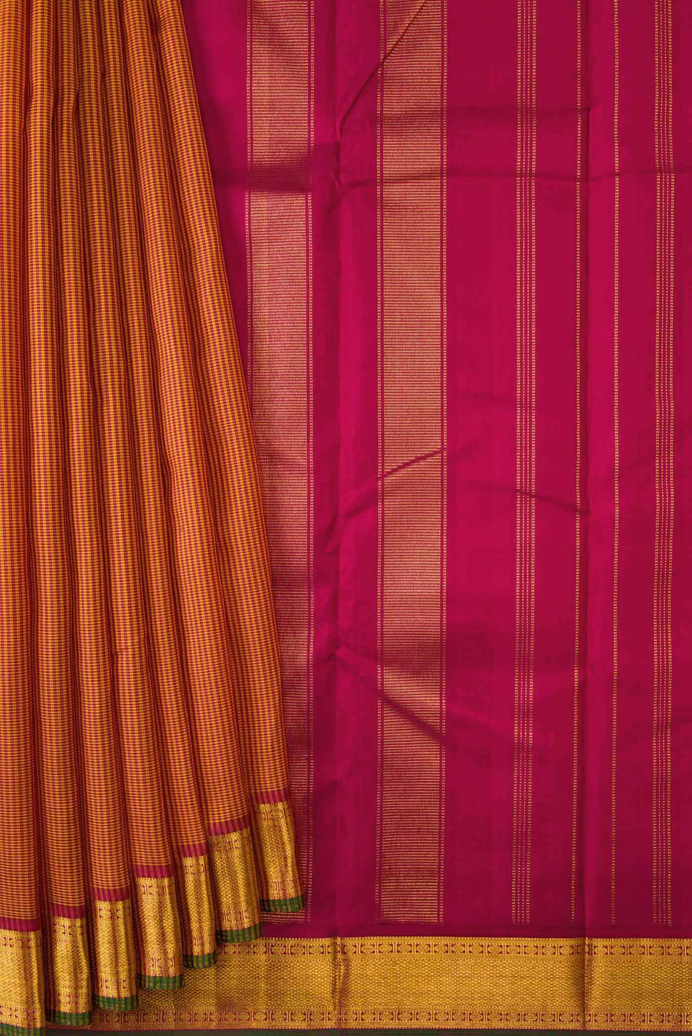 Pure Silk Pure Zari Mustard Dual Tone Kanchipuram Saree - Image 2