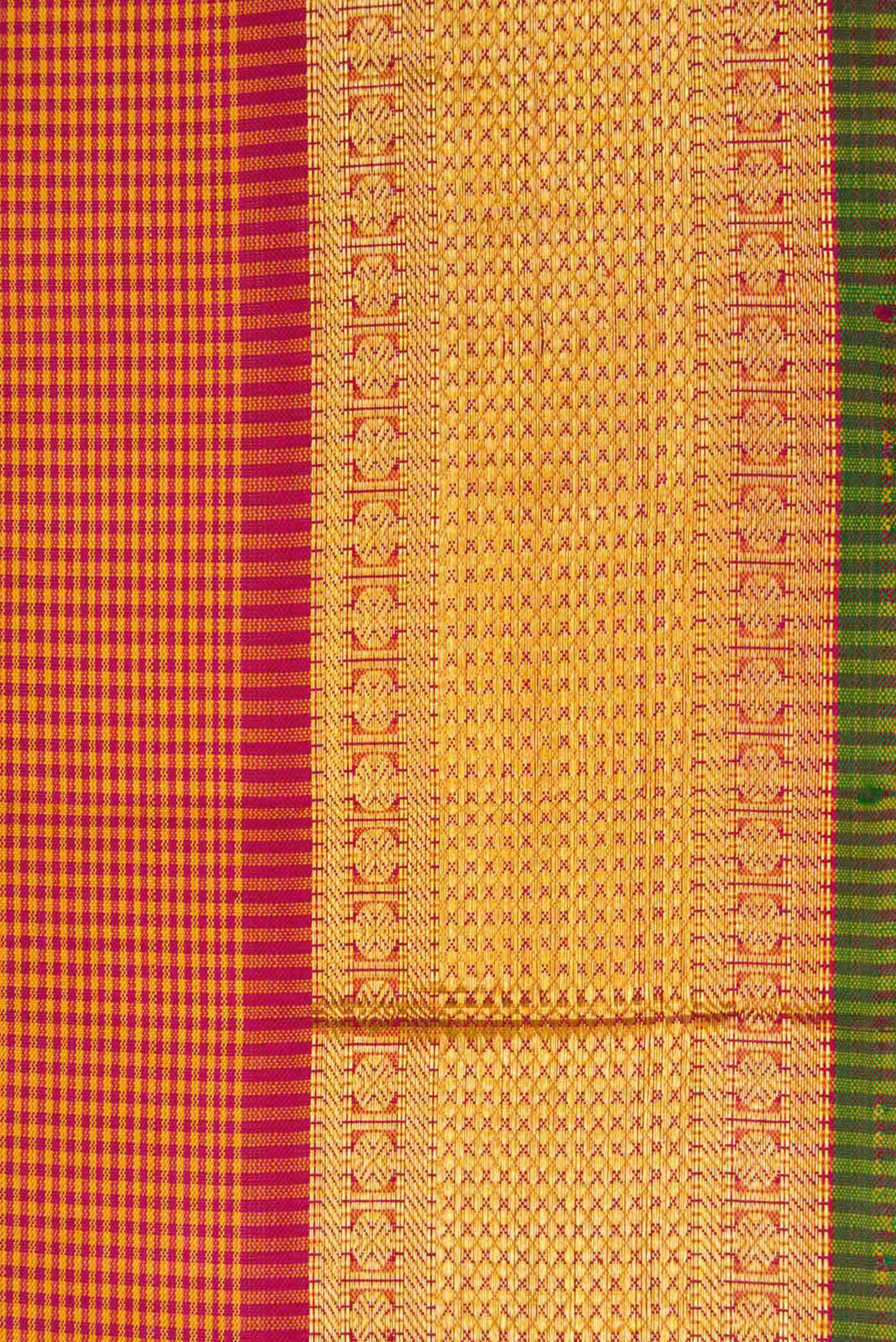 Pure Silk Pure Zari Mustard Dual Tone Kanchipuram Saree - Image 5
