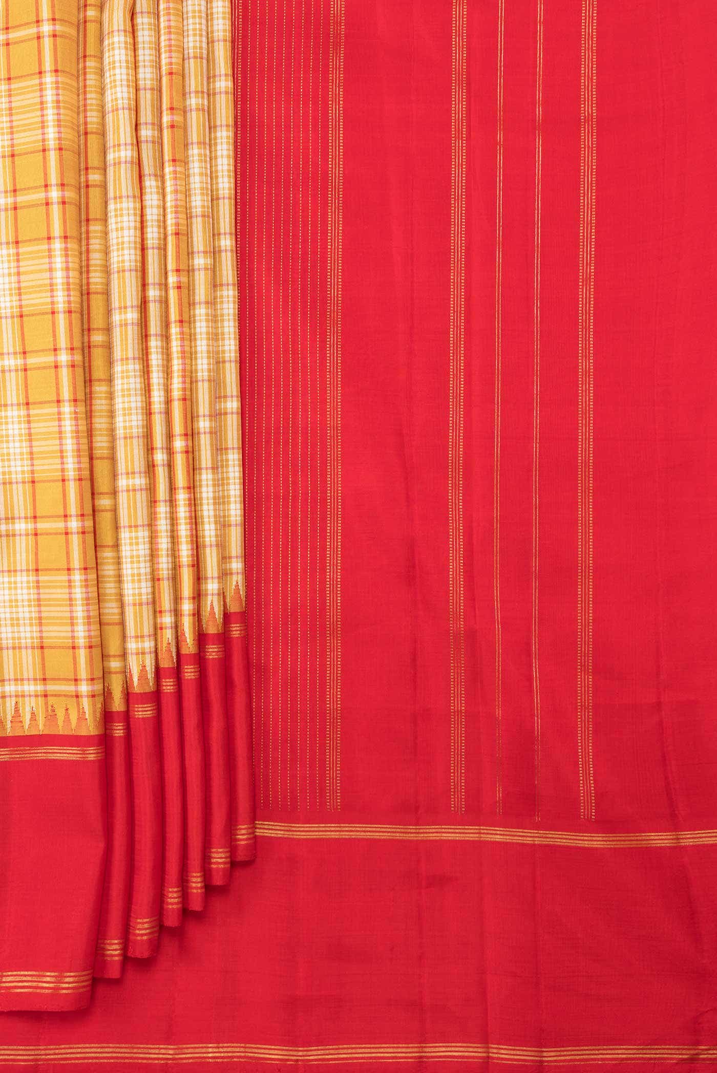 Pure Silk Pure Zari Mustard Dual Tone Kanjivaram Saree - Image 2