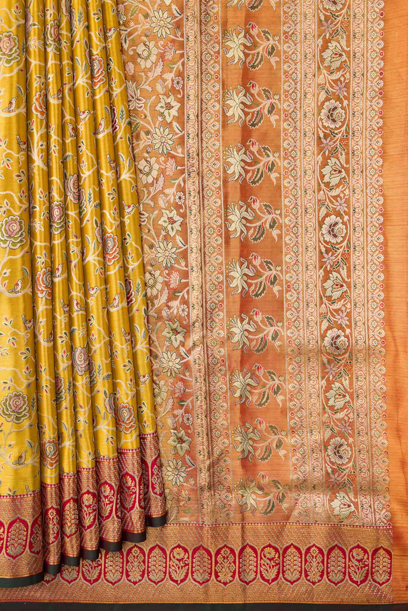 Mustard Dual Tone Kanchipuram Tissue Silk Saree - Image 4
