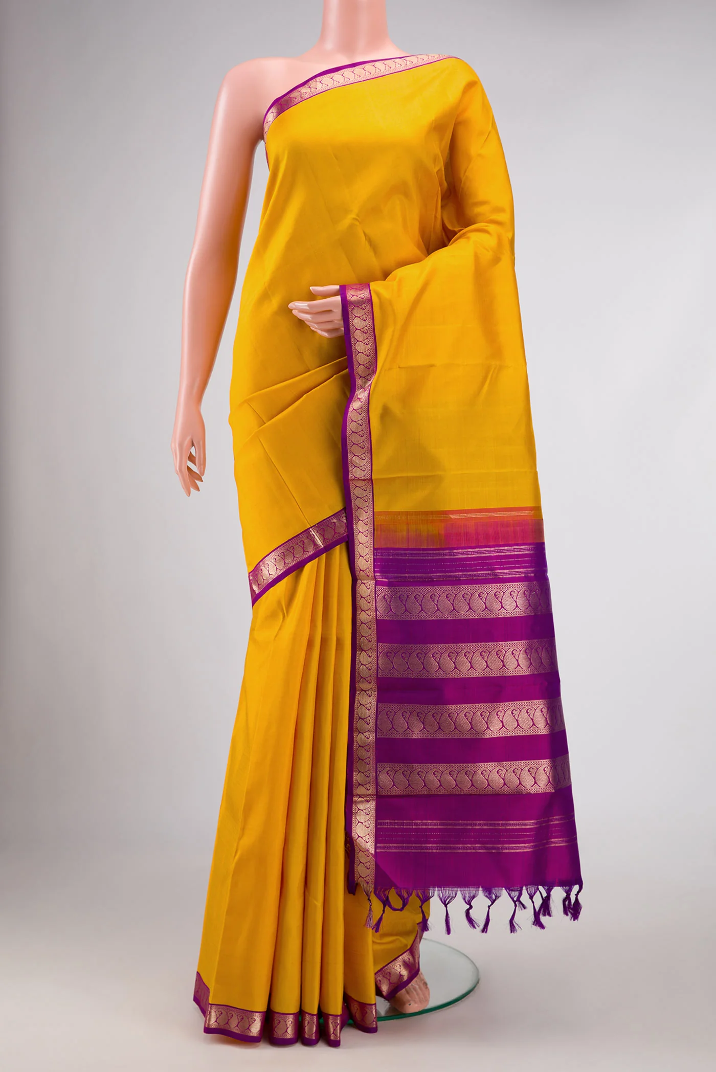 Pure Silk Pure Zari Yellow Kanjivaram Saree