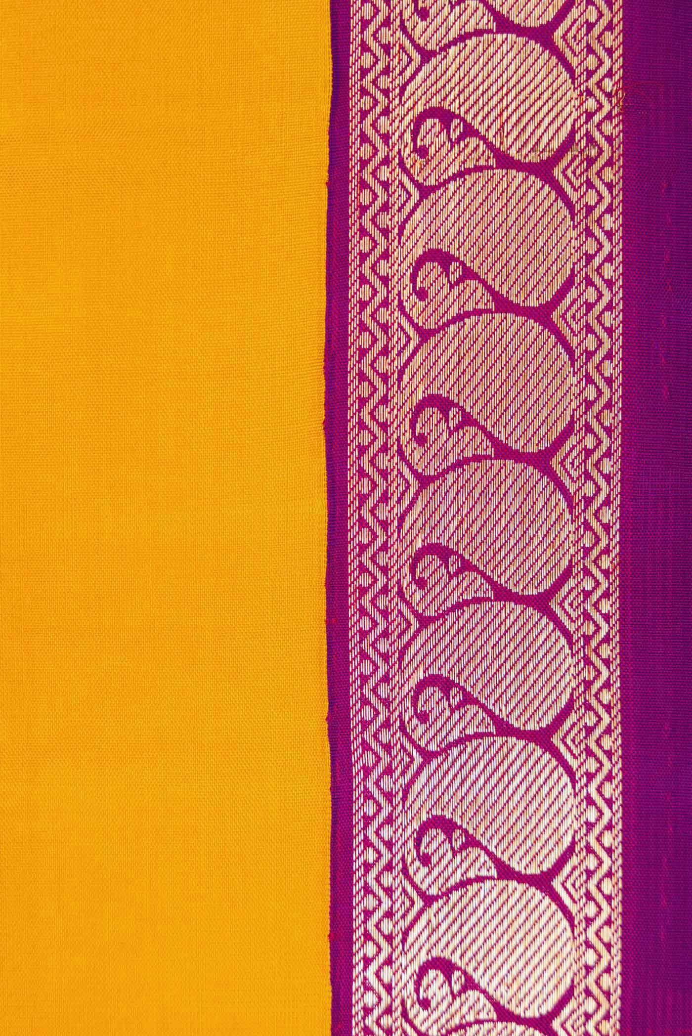 Pure Silk Pure Zari Yellow Kanjivaram Saree - Image 3