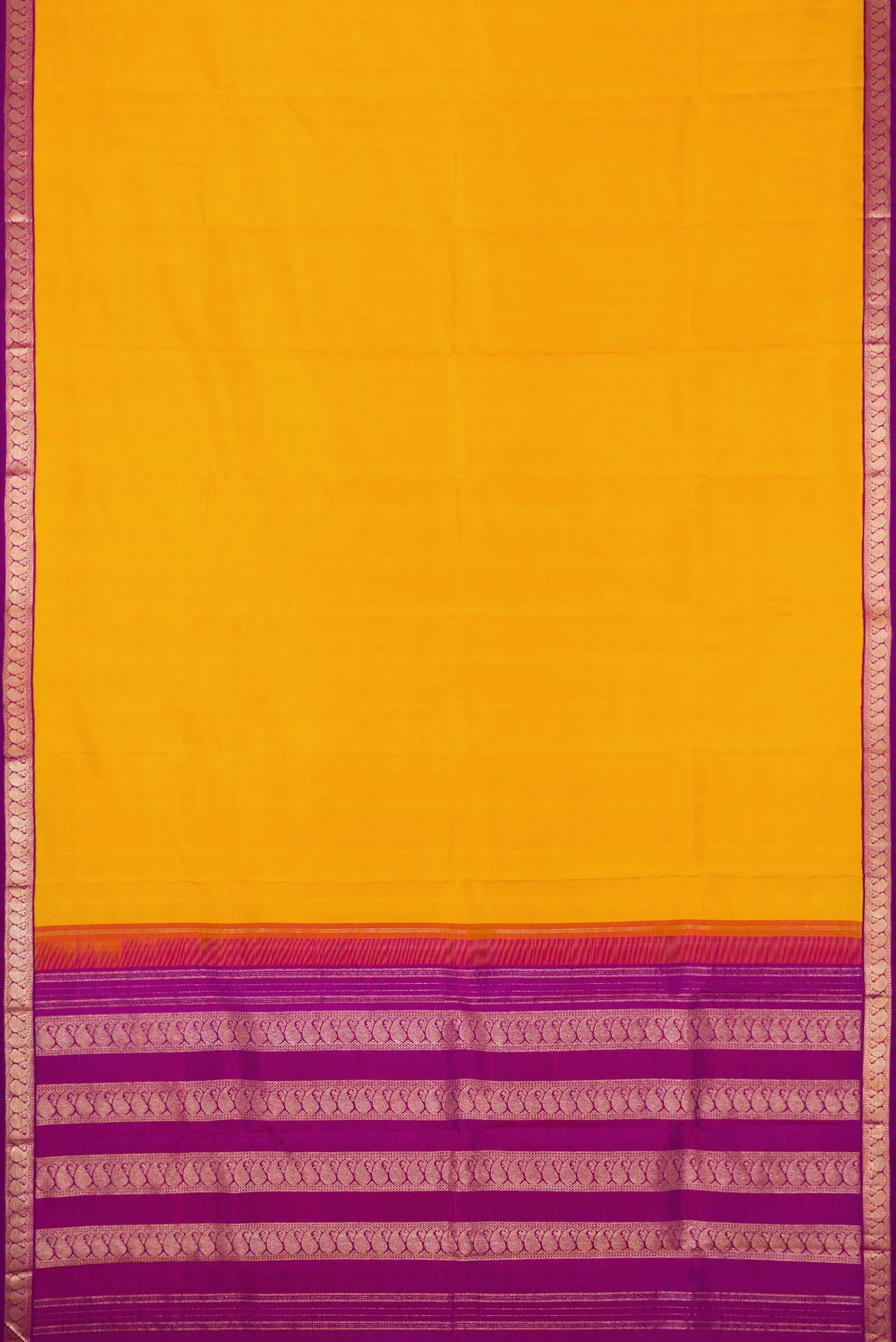 Pure Silk Pure Zari Yellow Kanjivaram Saree - Image 6