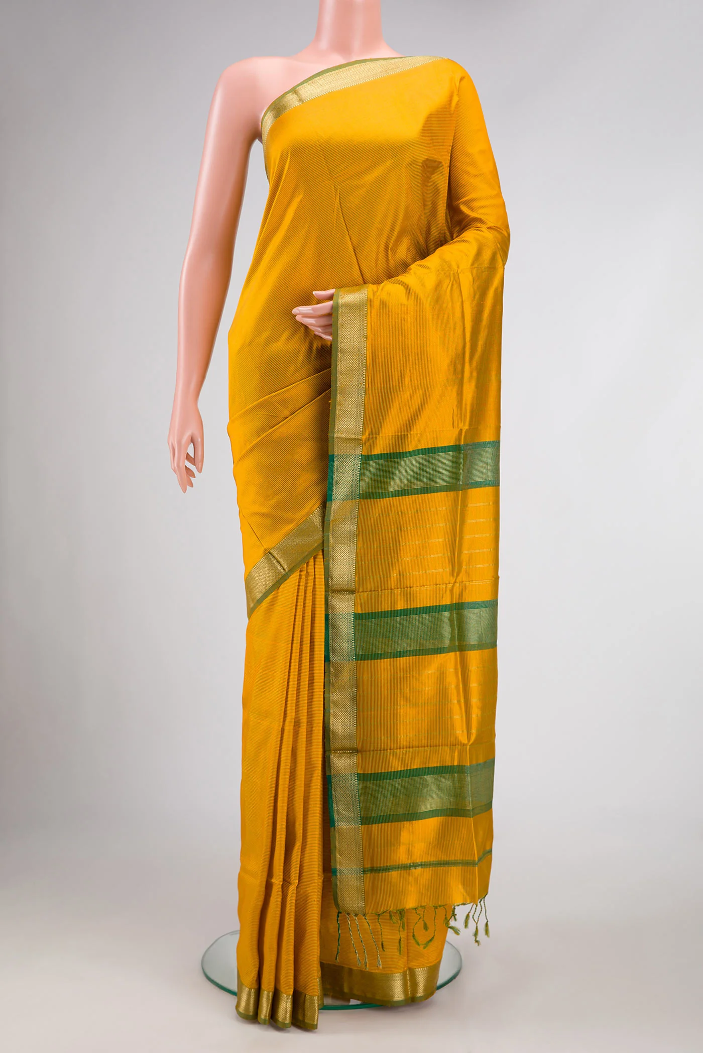 Mustard Maheshwari Silk Saree