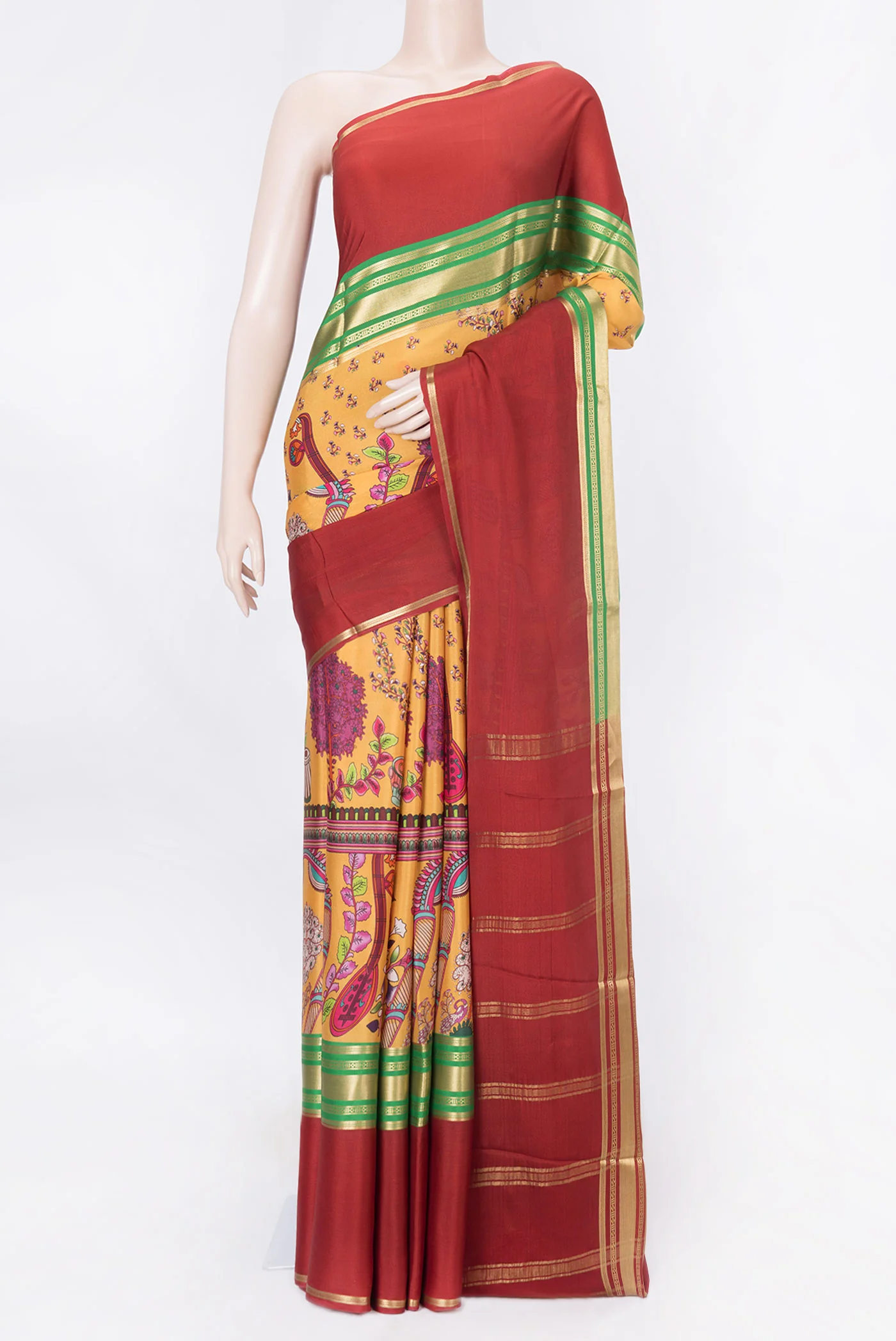 Mustard Dual Tone Mysore Crepe Saree