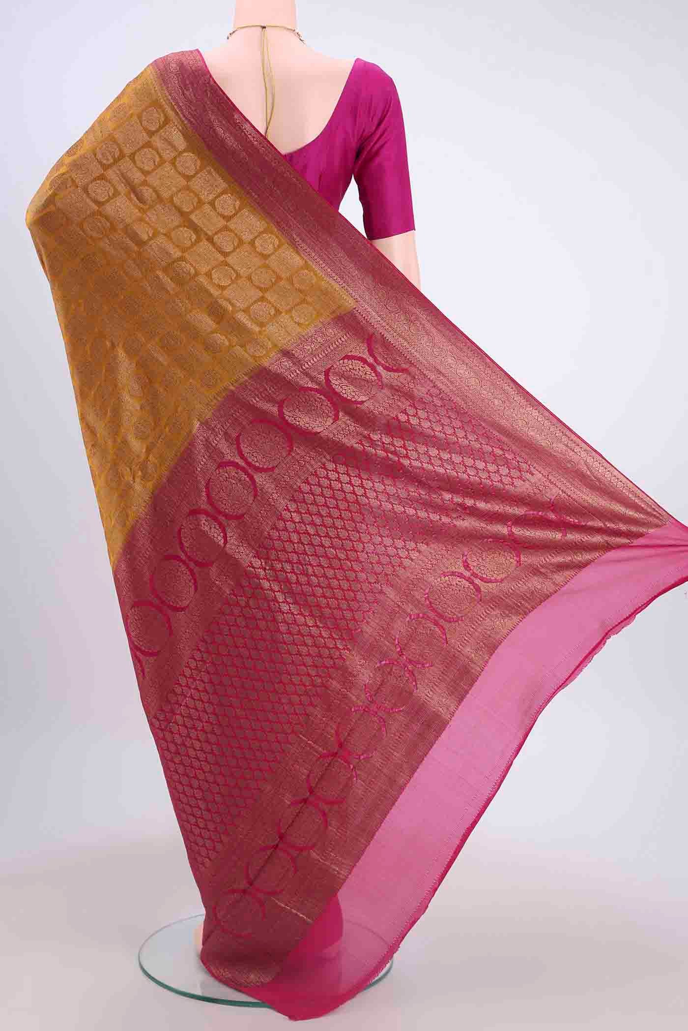 Mustard Dual Tone Mysore Crepe Saree - Image 3