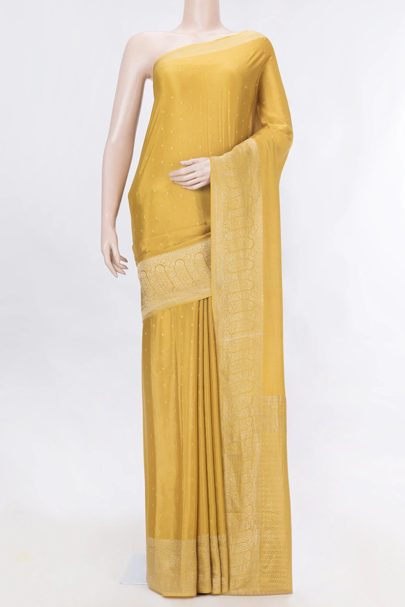 Yellow Mysore Crepe Saree