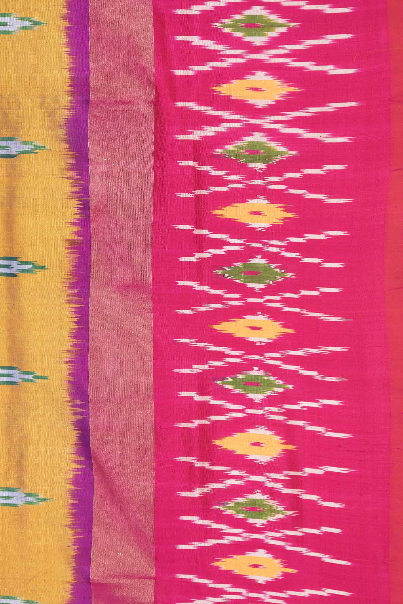 Mustard Dual Tone Pochampally Silk Saree - Image 3