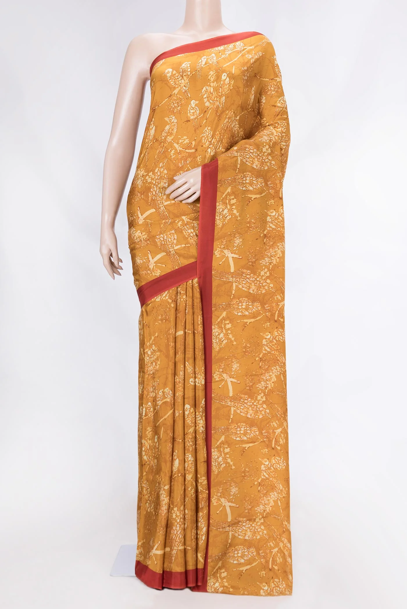 Brown Printed Silk Saree