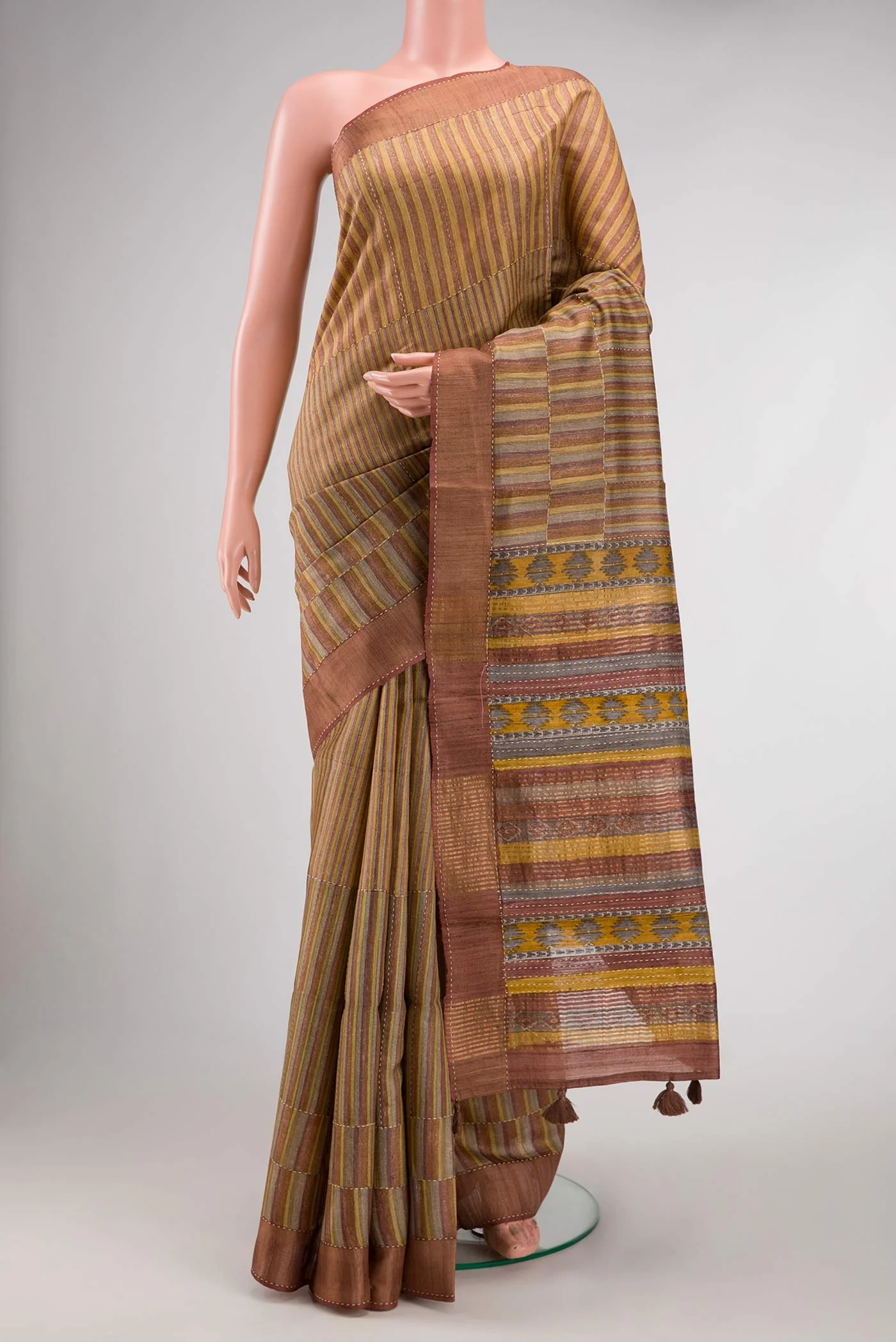 Brown Tussar Silk Saree