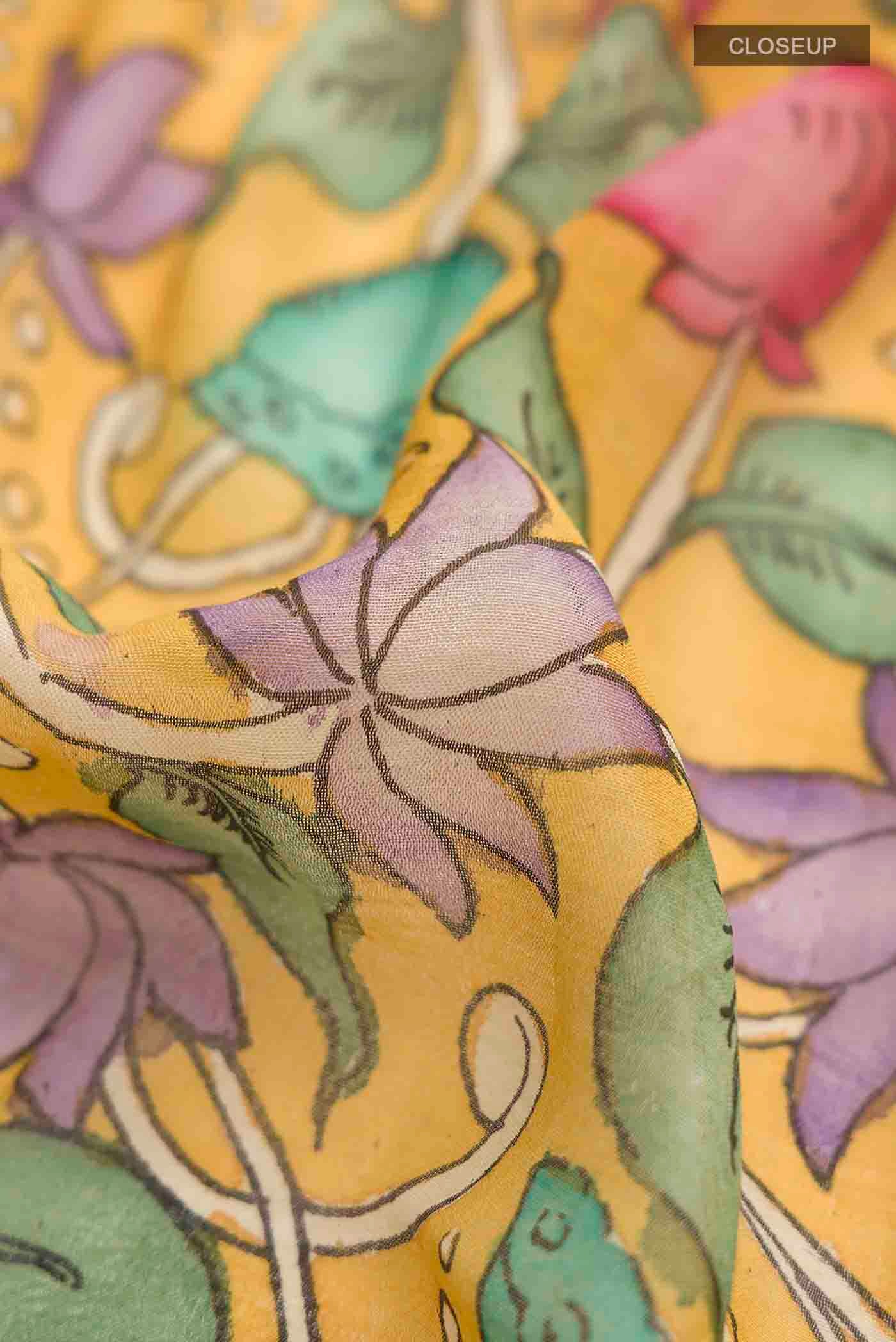 Mustard Kalamkari Cotton Saree - Image 2