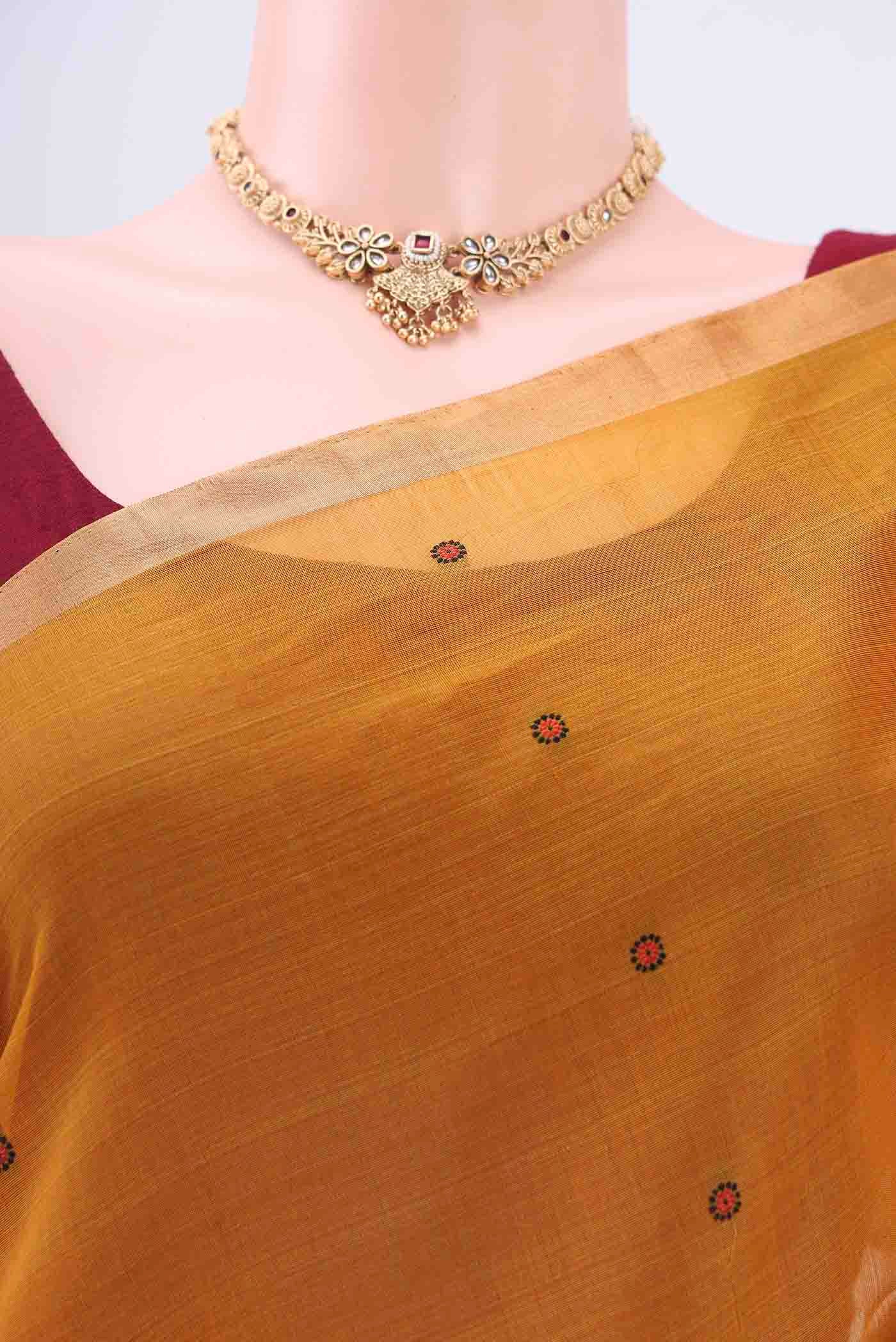 Mustard Kora Cotton Saree - Image 2