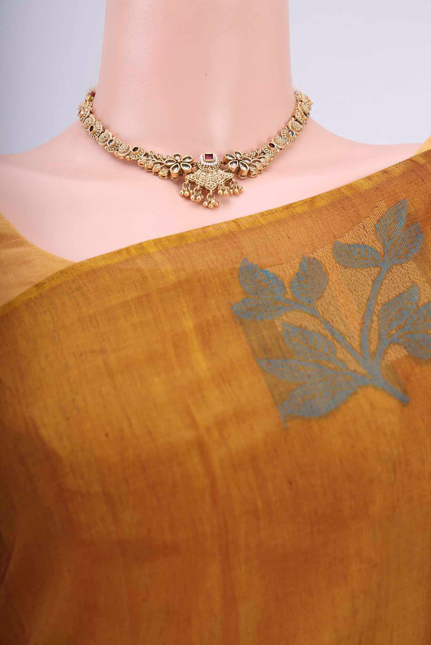 Mustard Silk Cotton Saree - Image 2