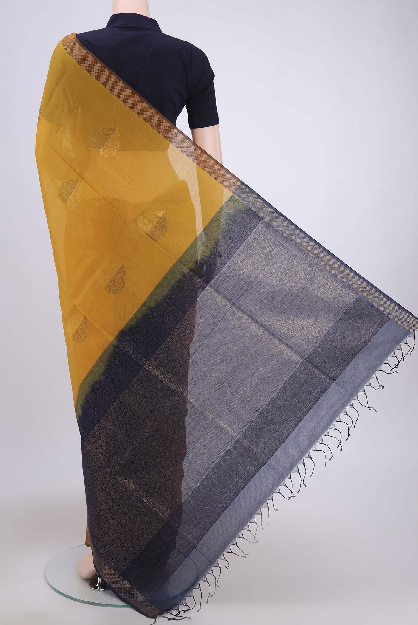 Mustard Silk Cotton Saree - Image 3