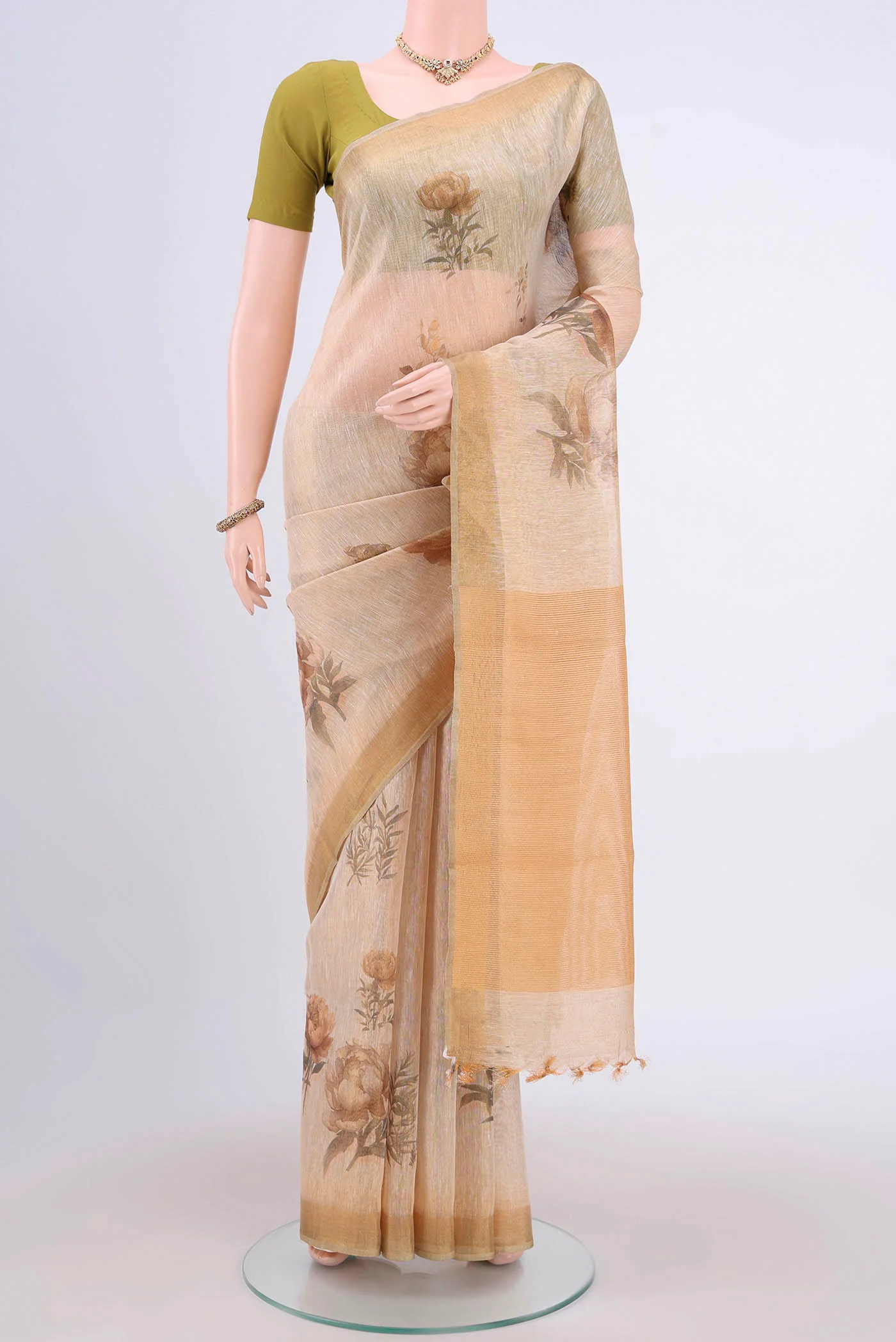 Beige Linen Saree