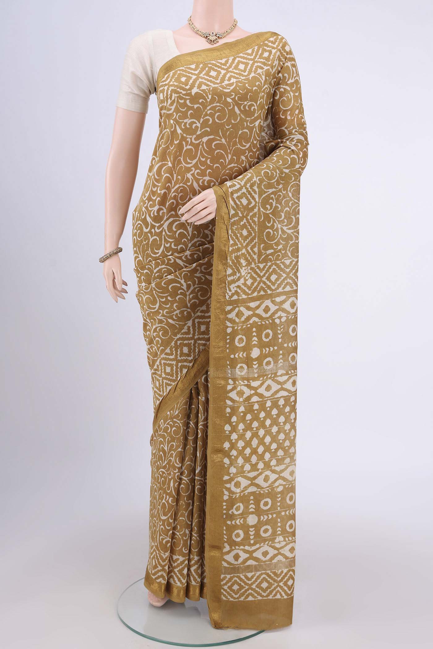 Beige Maheshwari Silk Cotton Saree
