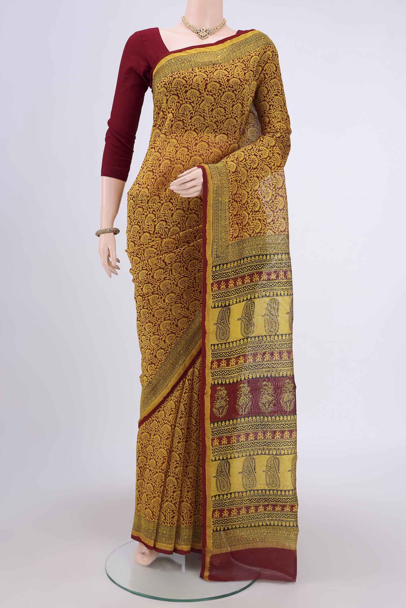 Mustard Chanderi Silk Cotton Saree