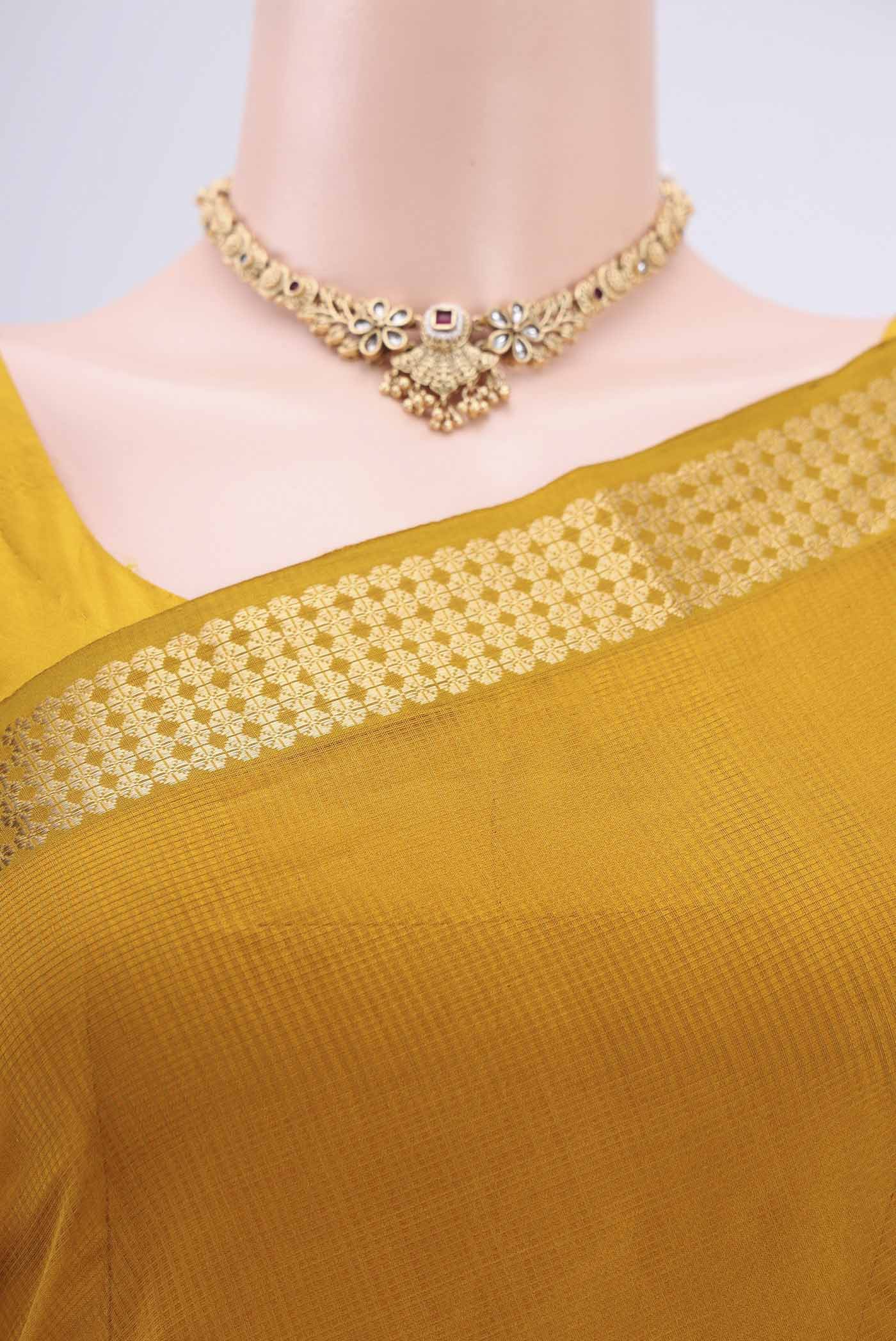 Mustard Maheshwari Silk Cotton Saree - Image 2