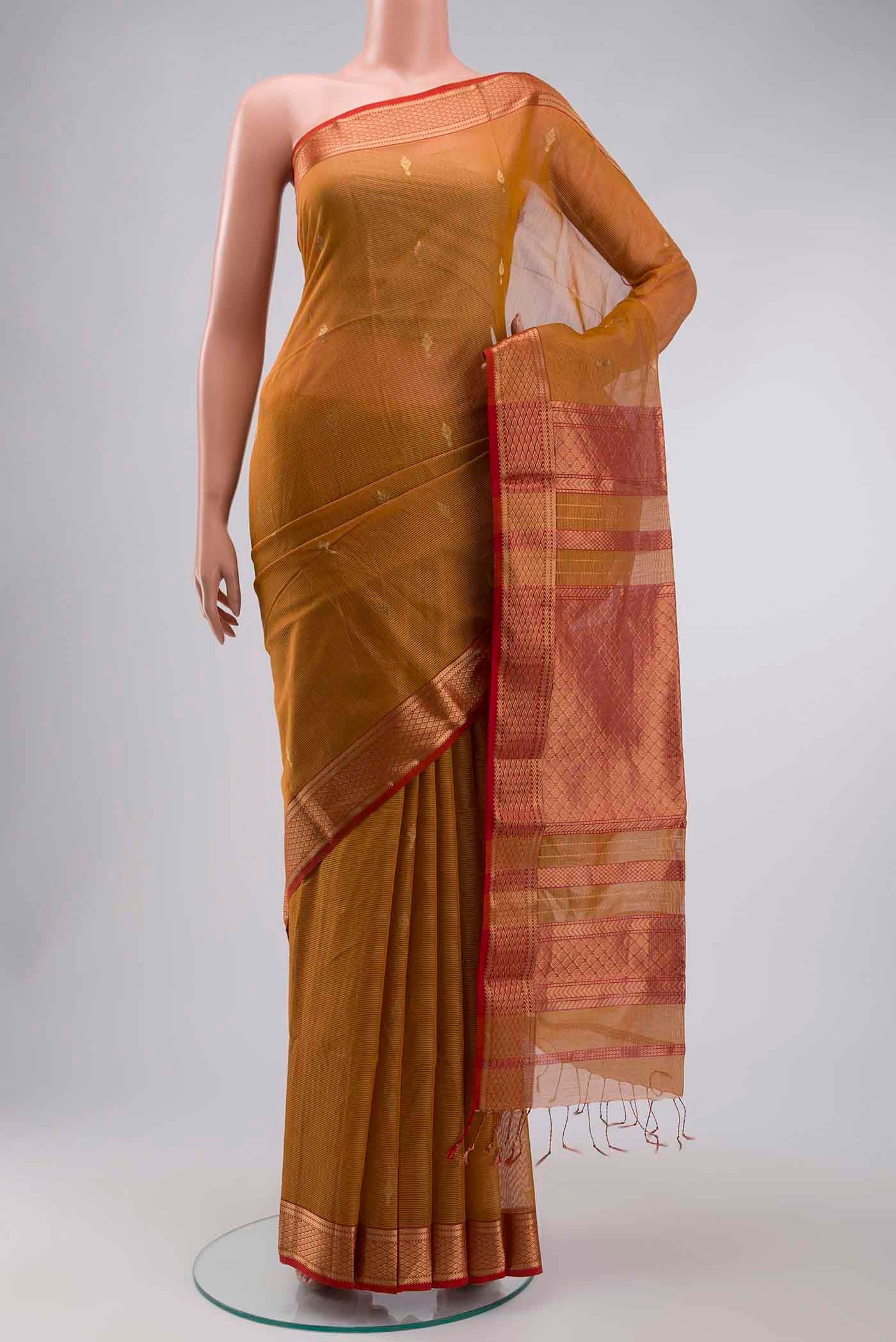 Mustard Maheshwari Silk Saree