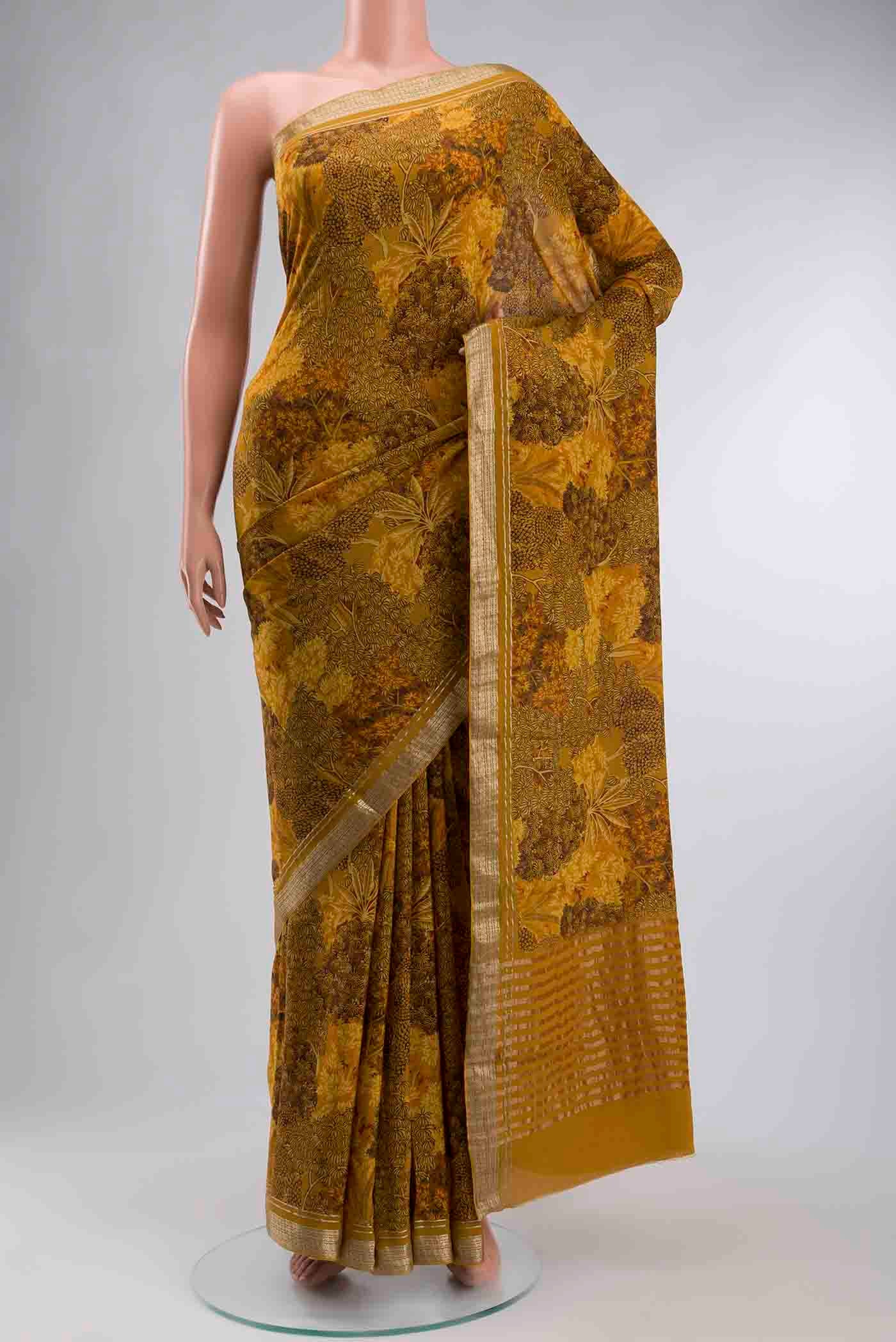 Mustard Mysore Crepe Saree